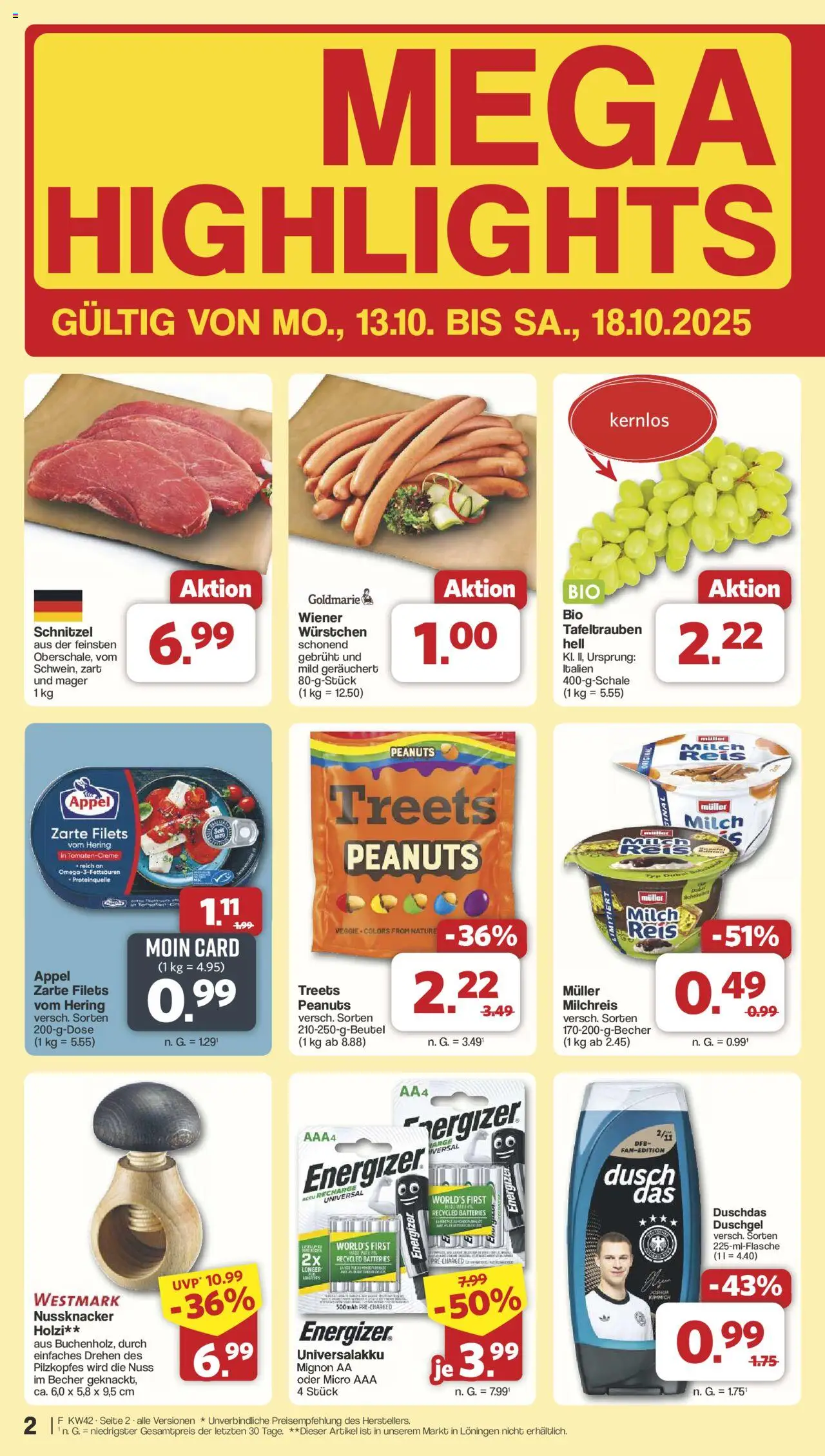 Famila Nordwest Prospekt 	 – gültig ab 13.10.2025 | Seite: 2 | Produkte: Milch, Duschgel, Duschdas, Reis