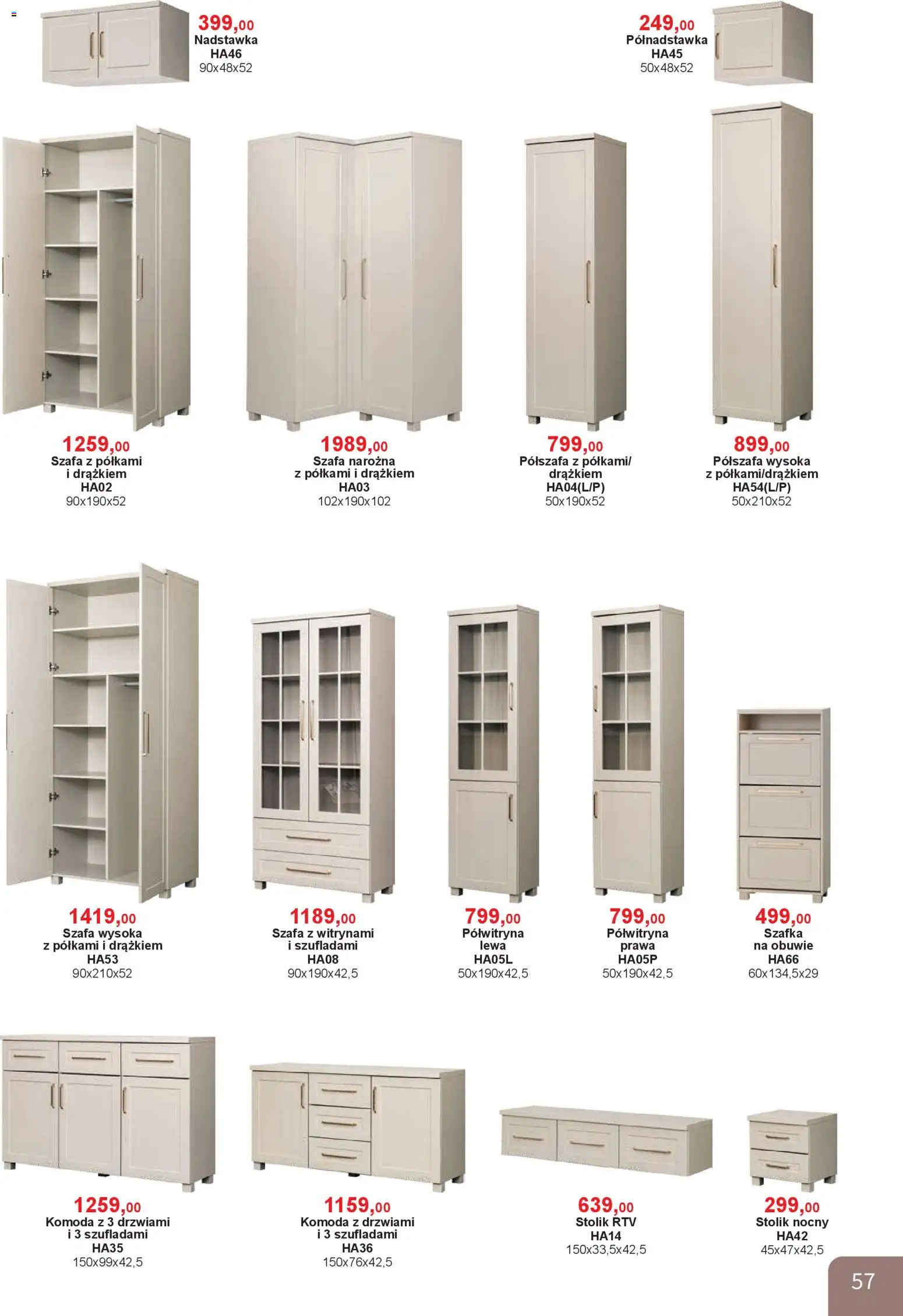 Bodzio Katalog od 01.01.2026 | Strona: 57 | Produkty: Szafa, Komoda, Stolik nocny, Szafa Narożna