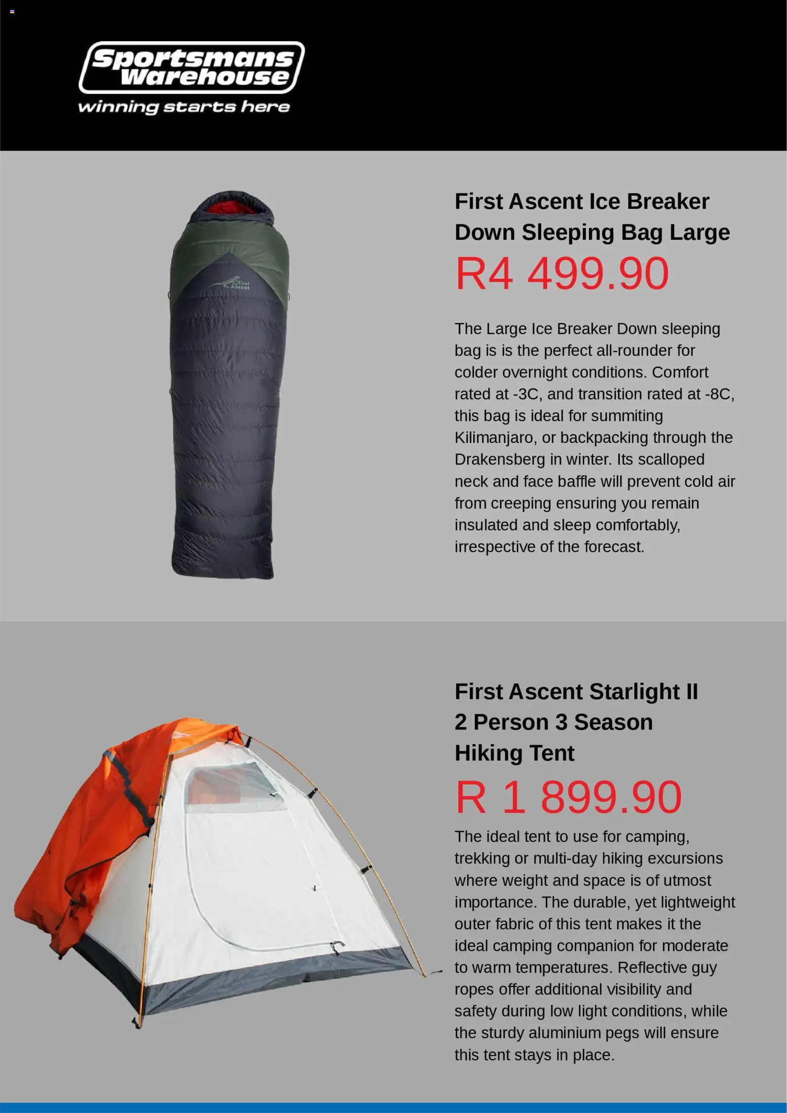 New Sportsmans Warehouse catalogue – valid from 18.11.2025 | Page: 7 | Products: Bag, Sleeping bag, Tent, Light