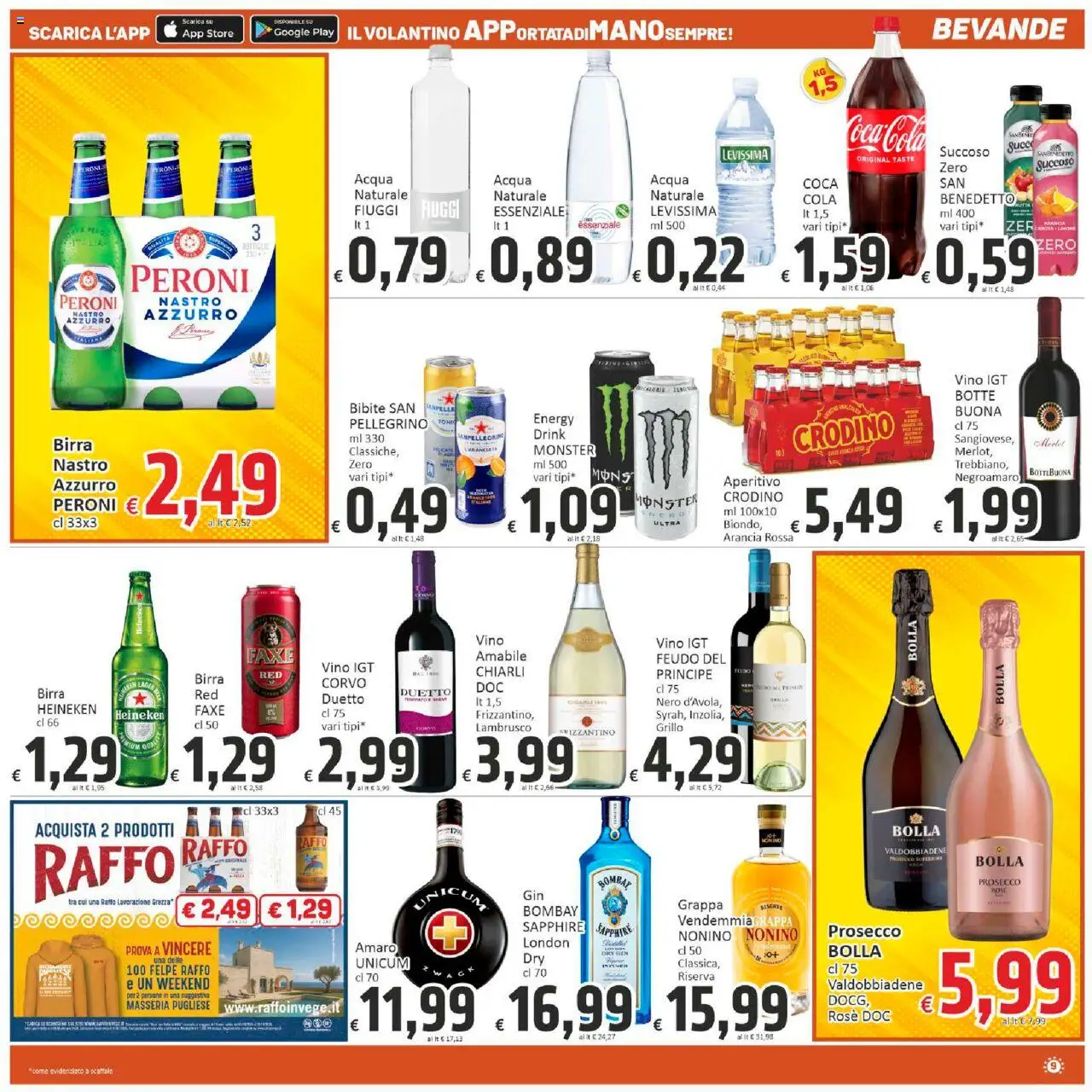 Volantino Paghi Poco del 21.10.2025 | Pagina: 9 | Prodotti: Bibite, Grappa, Coca Cola, Aperitivo
