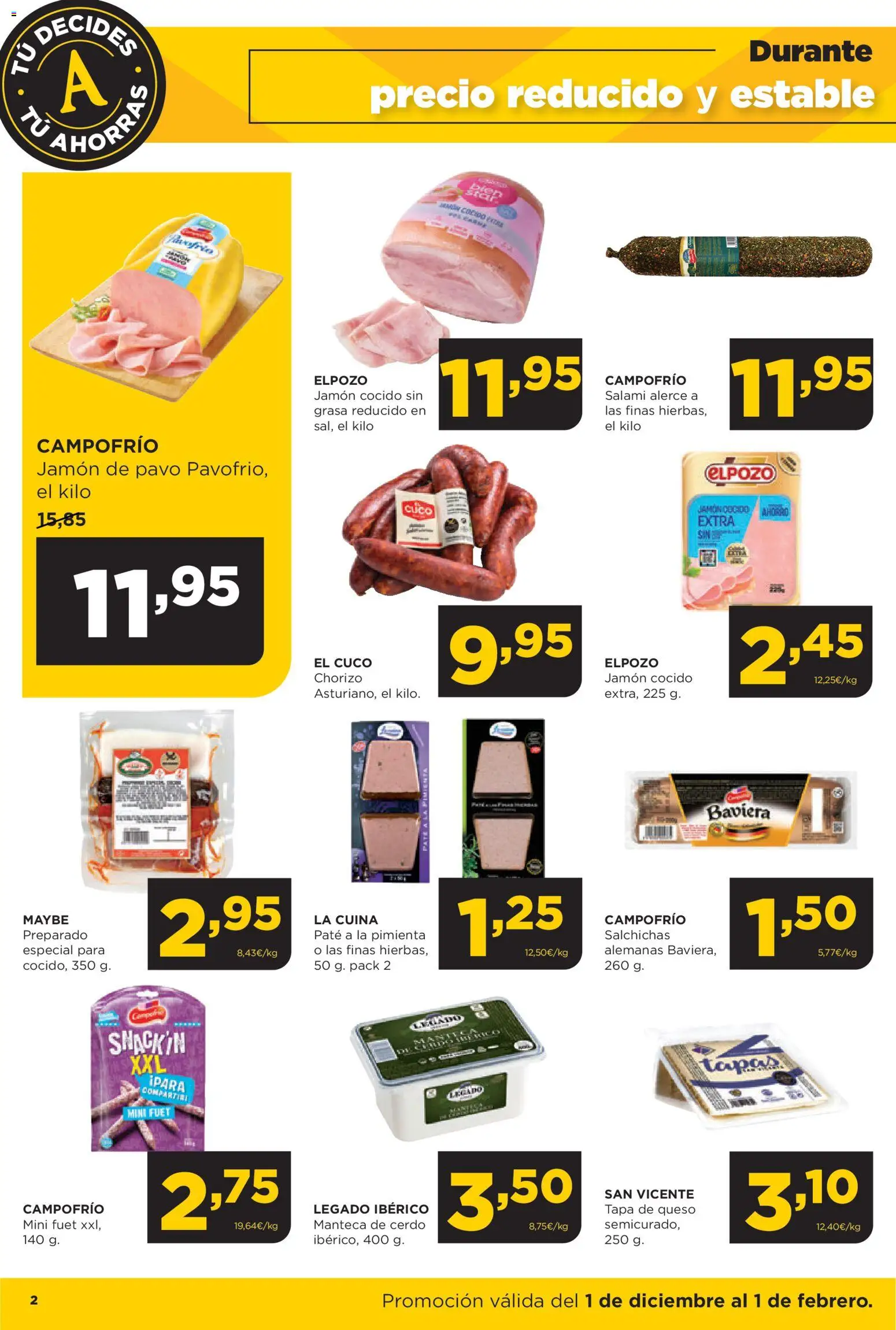 Alimerka folleto │ válido desde el 01.12.2025 | Página: 2 | Productos: Jamón, Jamón cocido, Cerdo, Paté