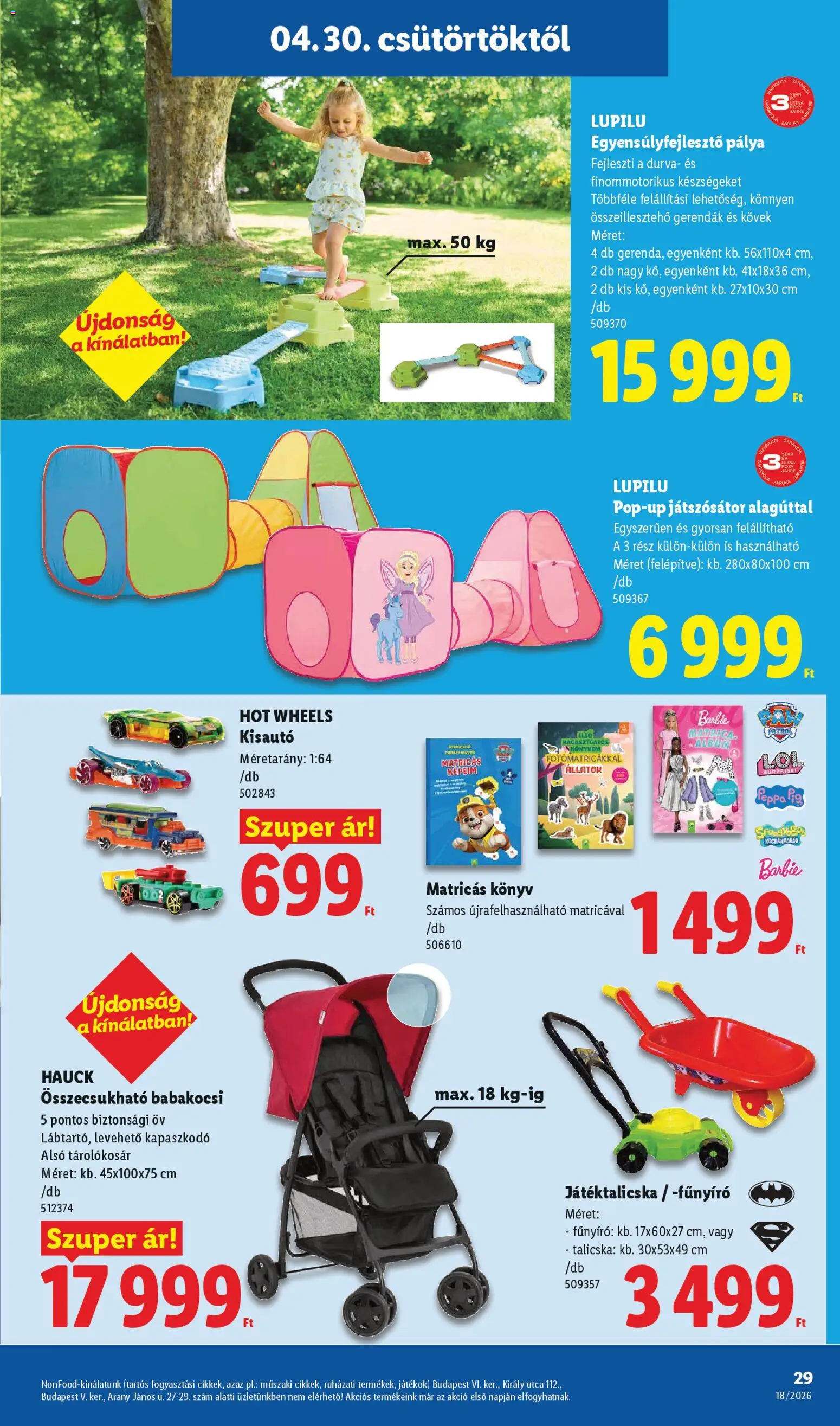 Lidl akciós ujság - amely érvényes a következő dátumtól: 30.04.2026 | Oldal: 29 | Termékek: Öv, Játékok, Fűnyíró, Babakocsi
