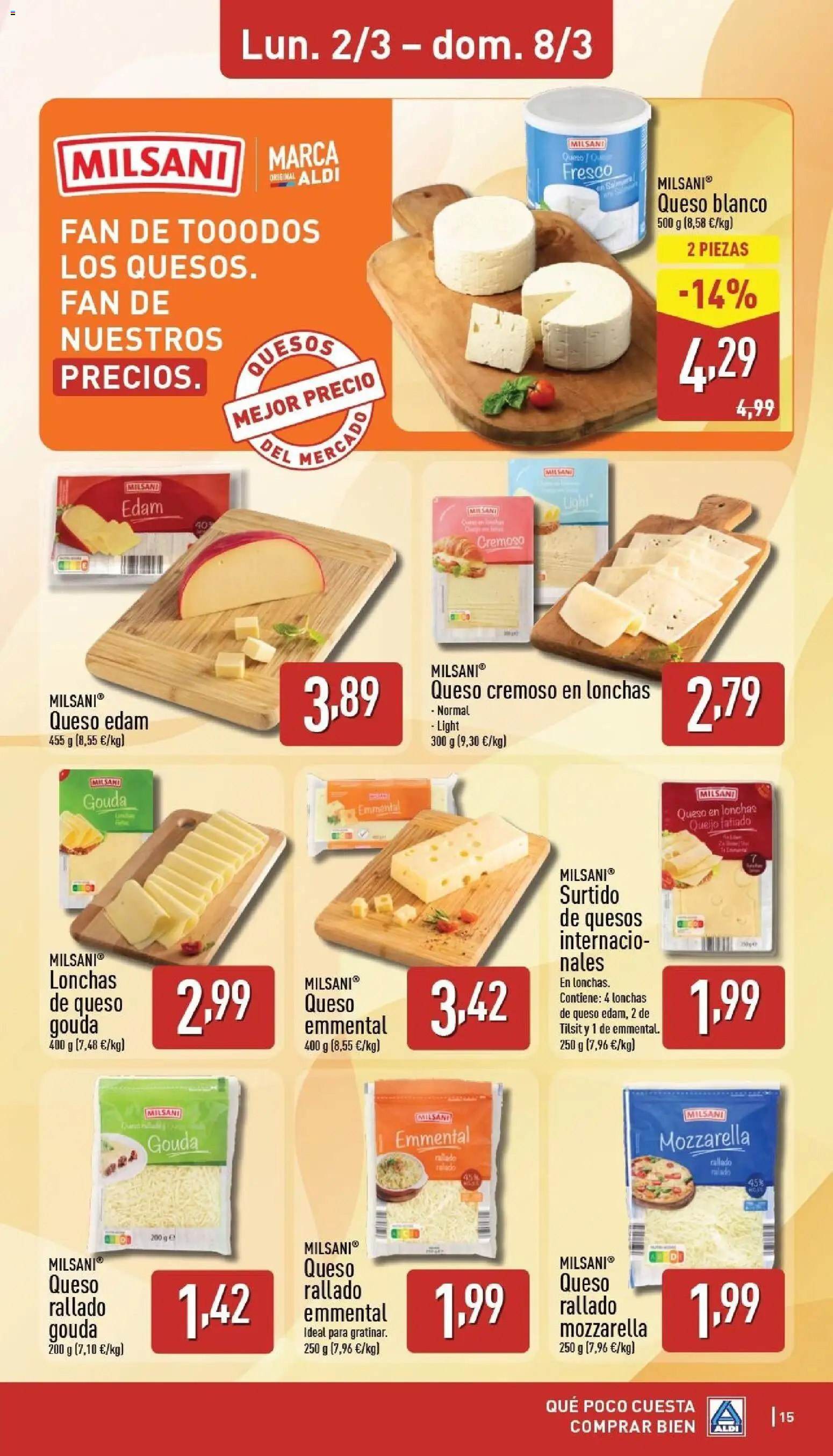 Aldi folleto Península │ válido desde el 02.03.2026 | Página: 15 | Productos: Queso, Queso rallado, Queso Gouda