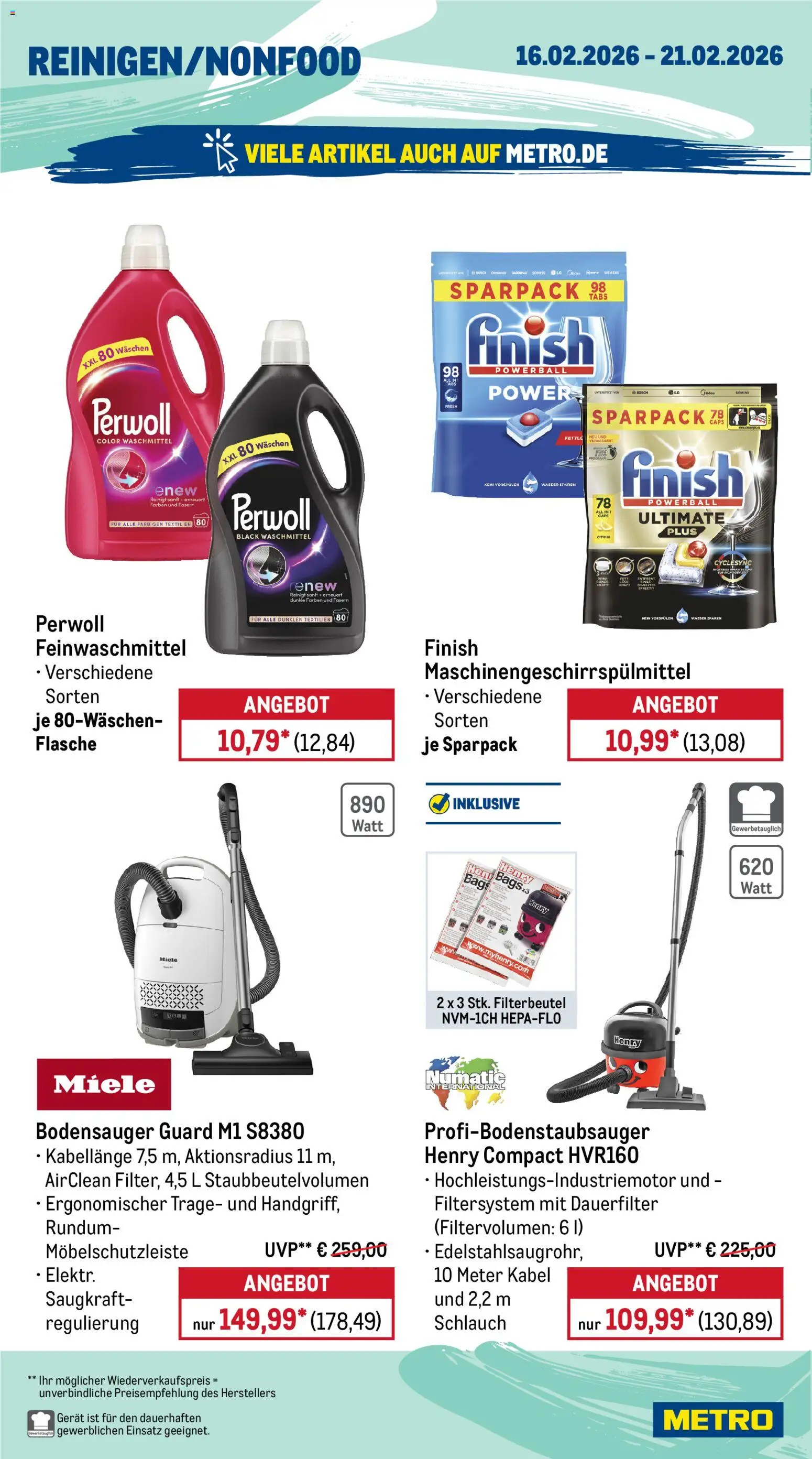 Metro Prospekt 	 – gültig ab 16.02.2026 | Seite: 16 | Produkte: Kabel, Miele, Perwoll, Waschmittel