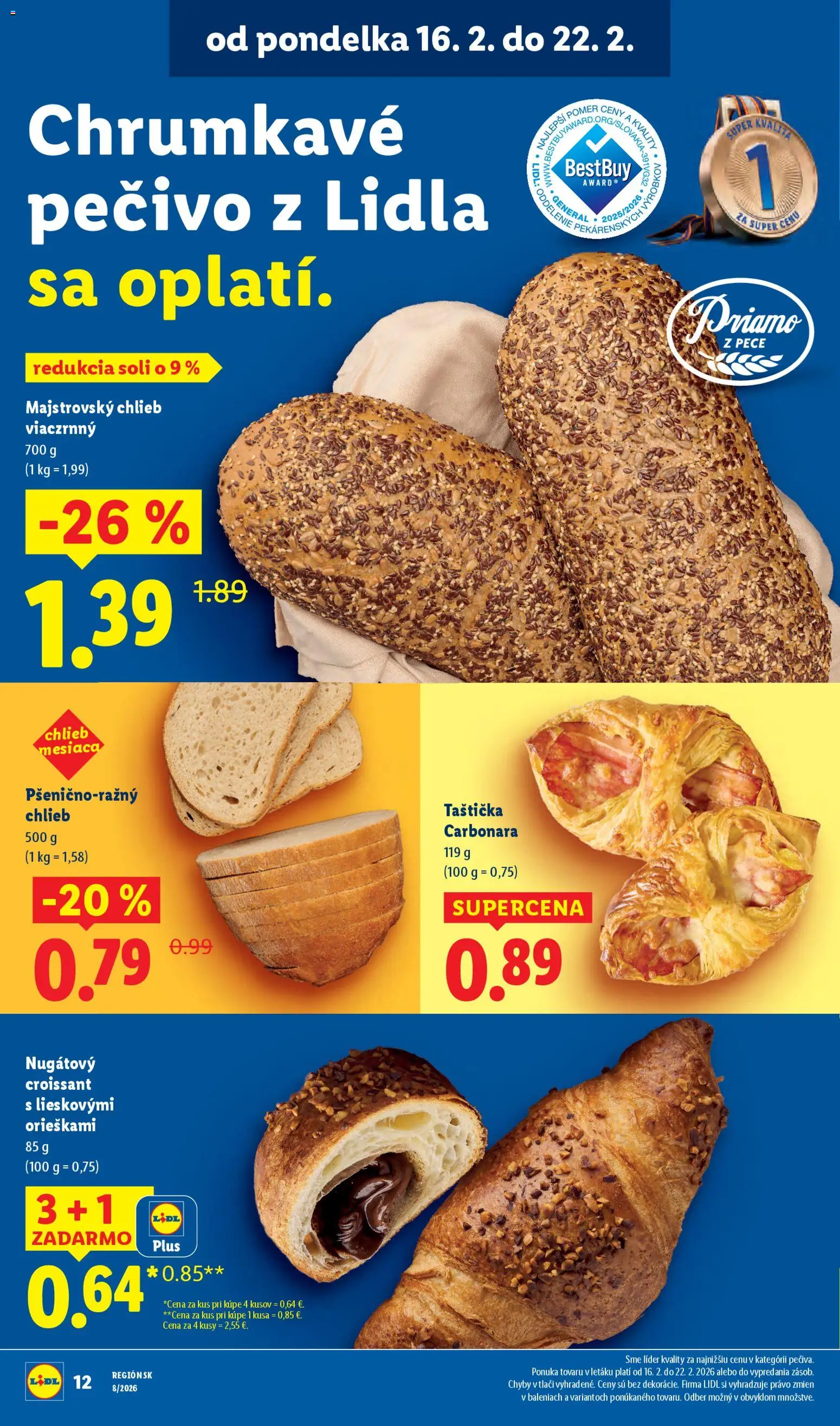 Nové Lidl akcie – leták je platný od 19.02.2026 | Strana: 44 | Produkty: Chlieb, Croissant