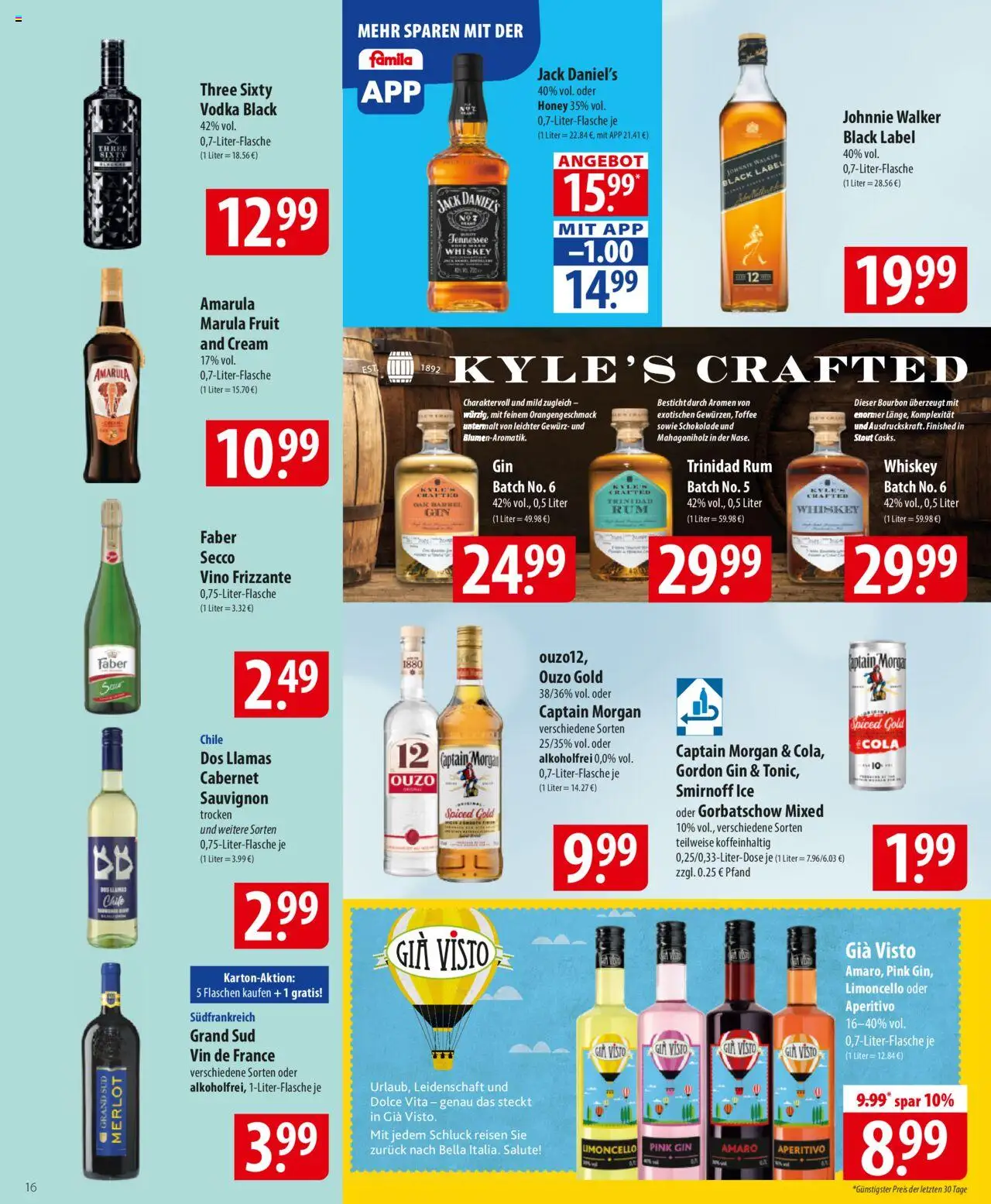 Famila Prospekt 	 – gültig ab 13.10.2025 | Seite: 16 | Produkte: Rum, Captain morgan, Vodka, Bourbon