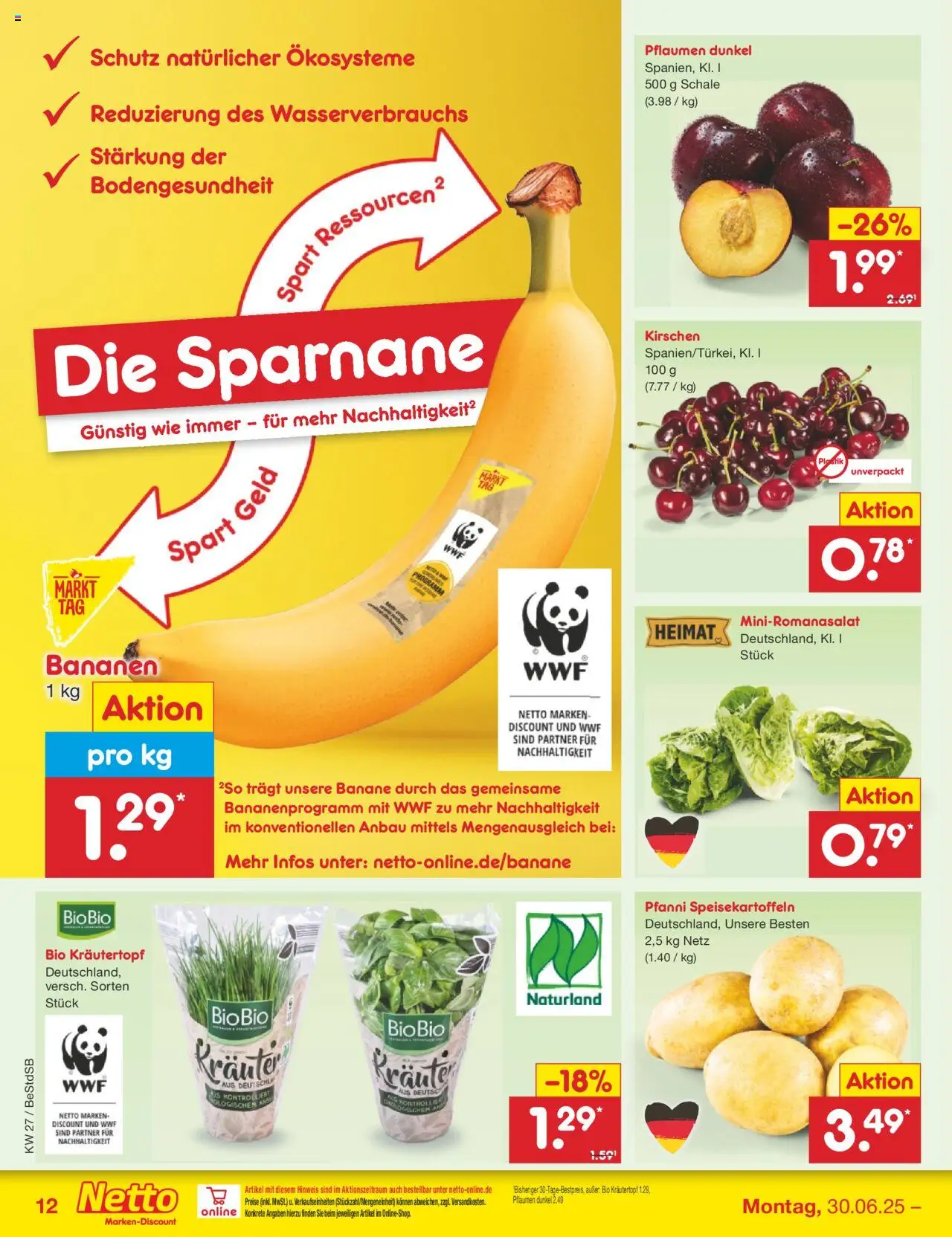 Netto Marken-Discount Prospekt 	 - gültig ab dem 30.06.2025 | Seite: 14 | Produkte: Pflaumen, Bananen, Kirschen