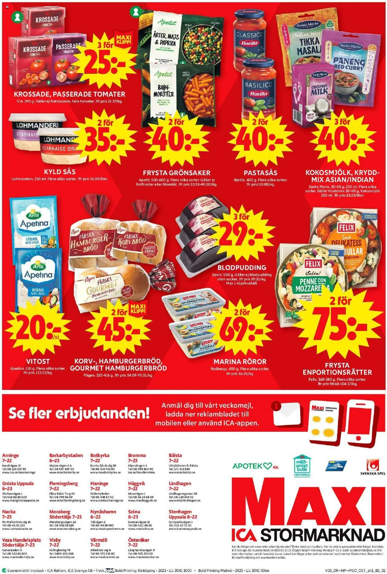 ICA Maxi reklamblad aktuell från 11.08.2025 | Sida: 14 | Produkter: Makaroner, Hamburgerbröd, Tomater, Spel