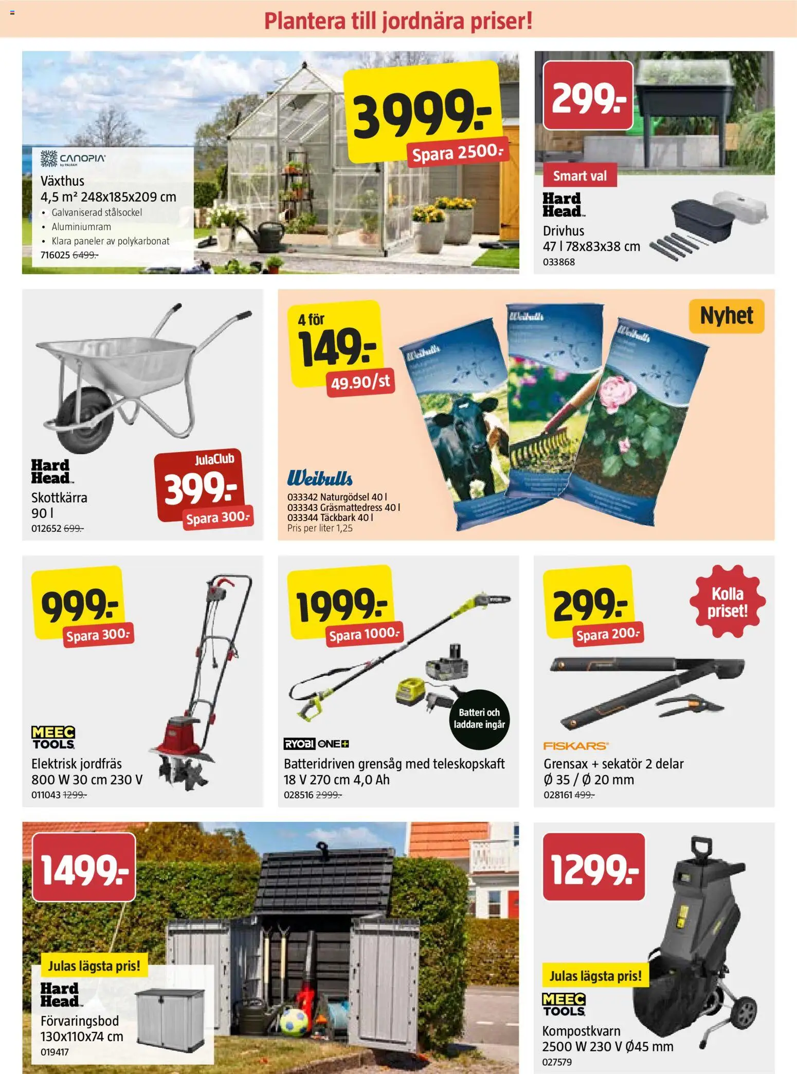 Jula reklamblad aktuell från 09.04.2026 | Sida: 2 | Produkter: Skottkärra, Jordfräs, Grensax, Laddare