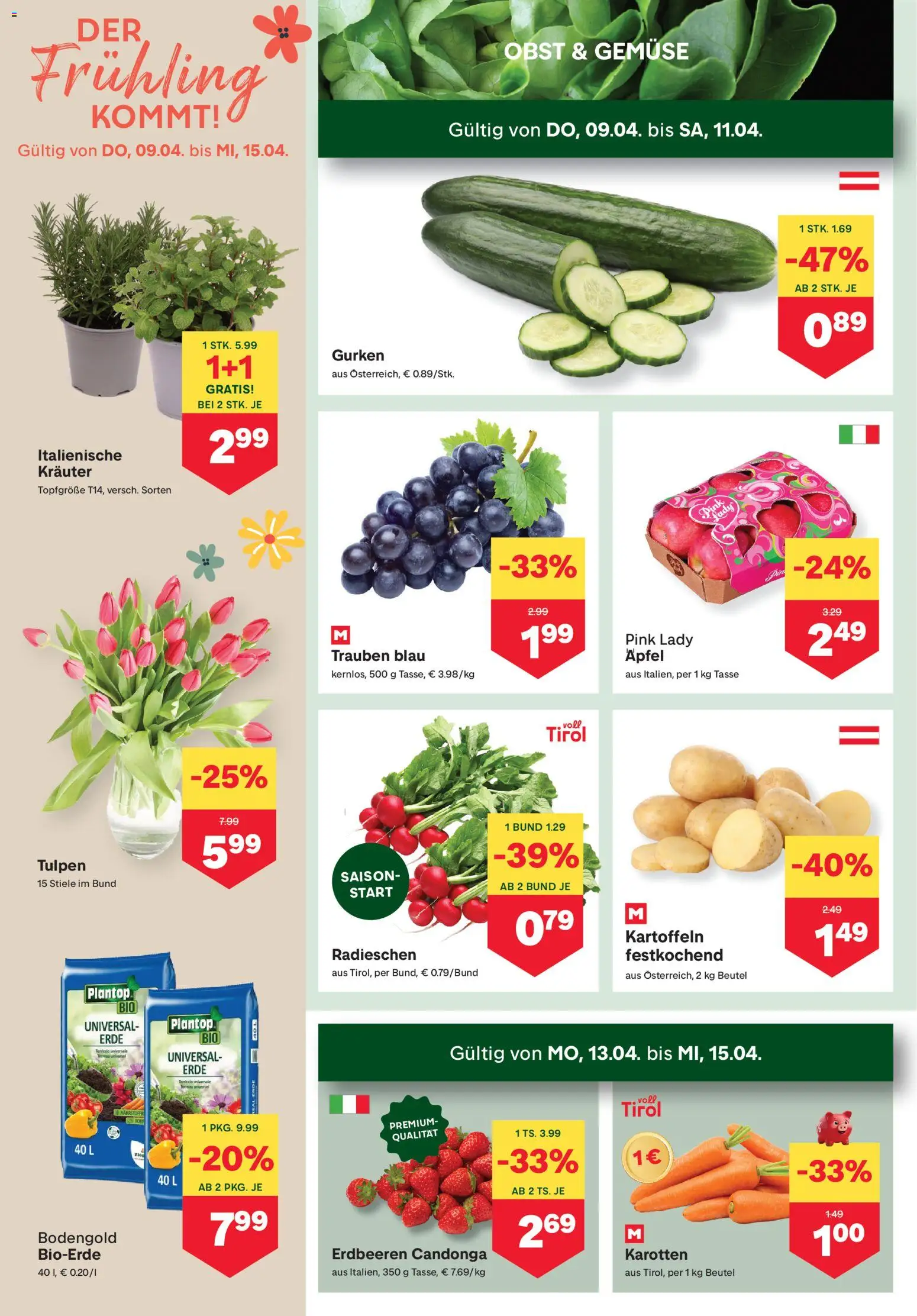 MPREIS Flugblatt gültig ab 09.04.2026 | Seite: 2 | Produkte: Gurken, Kartoffeln, Gemüse, Obst