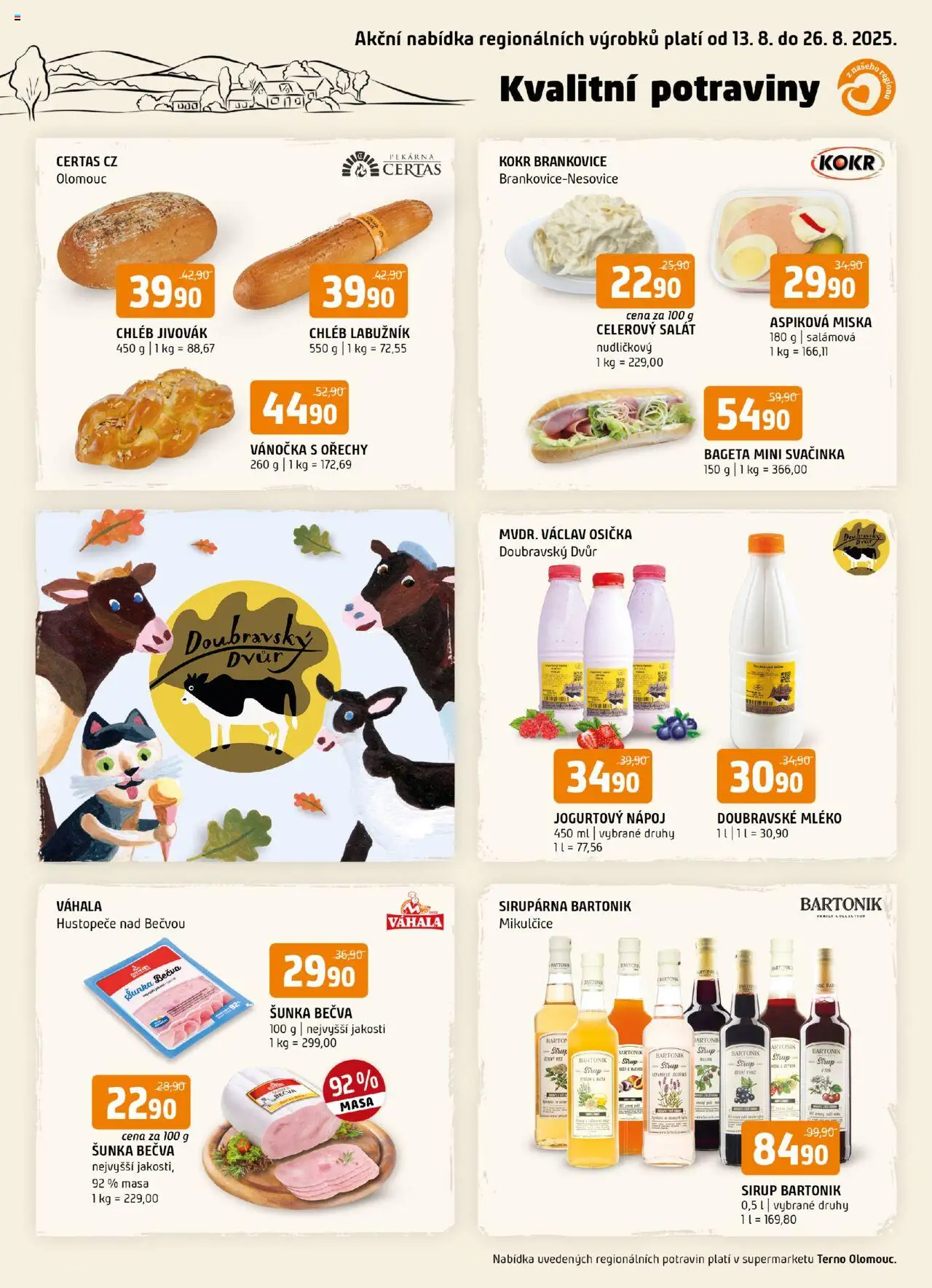 Terno leták - Olomouc od 13.08.2025 | Strana: 1 | Produkty: Chléb, Ořechy, Sirup, Potraviny