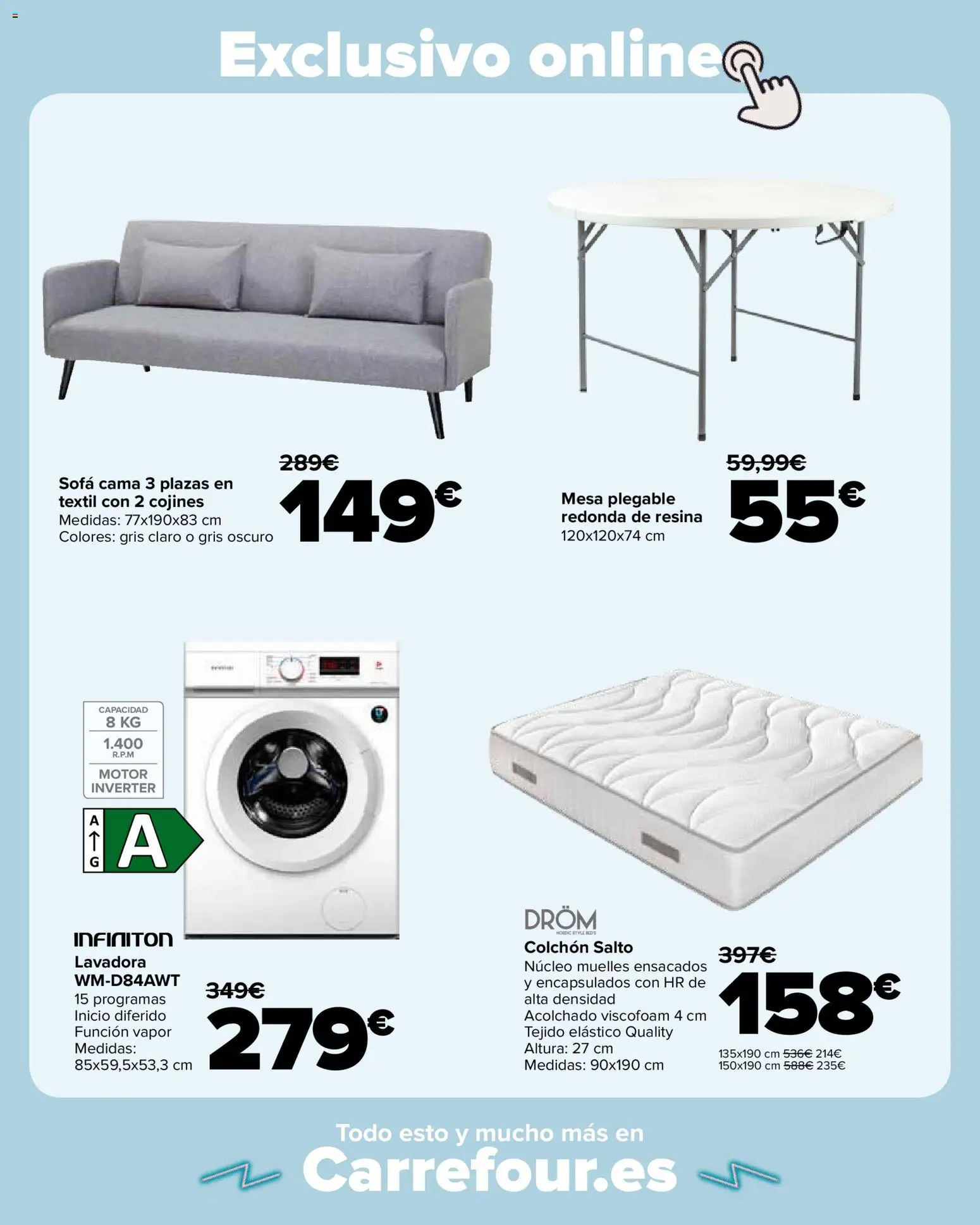 Carrefour Semana santa │ válido desde el 11.03.2026 | Página: 28 | Productos: Lavadora, Cama, Sofá, Mesa
