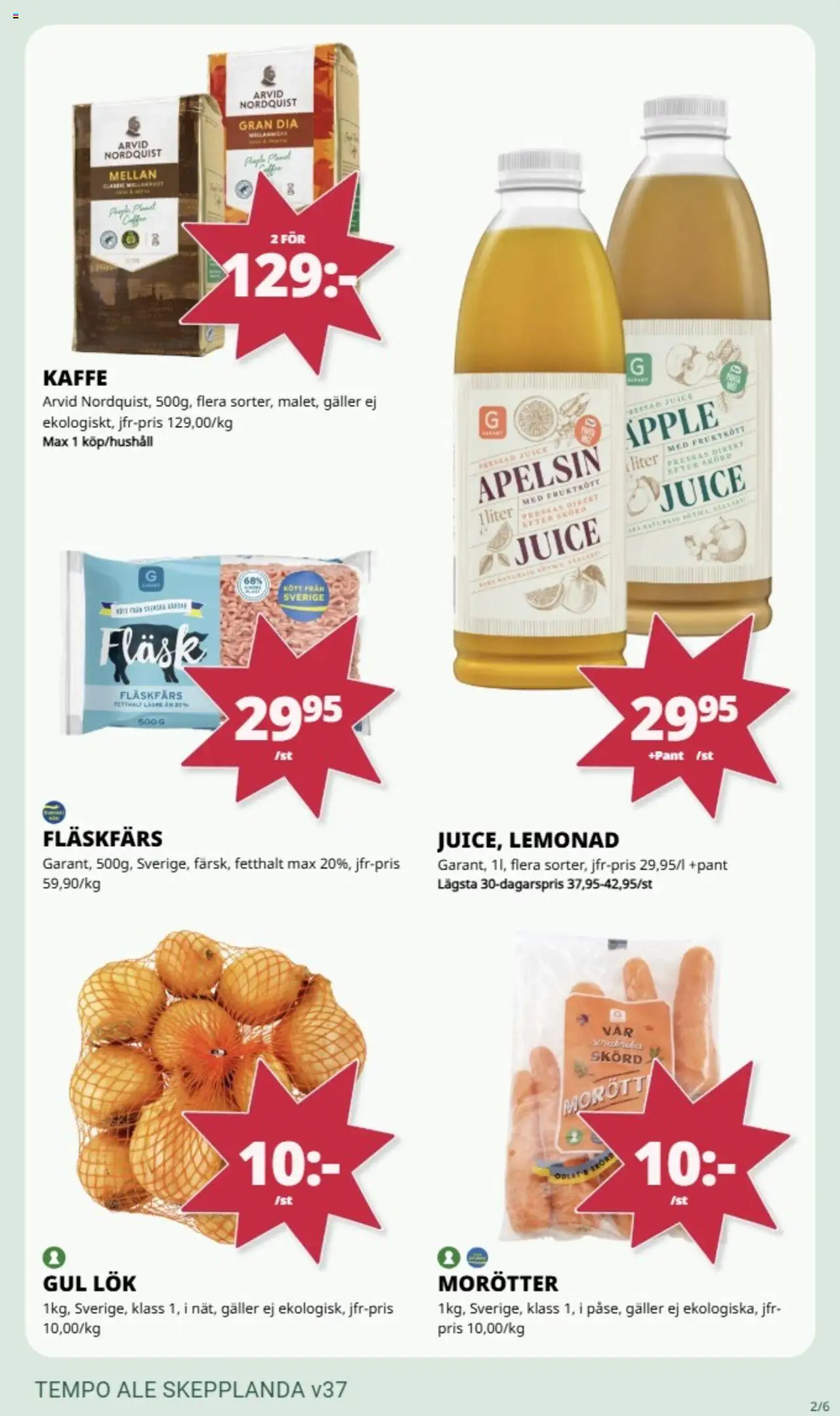 Tempo reklamblad aktuell från 08.09.2025 | Sida: 2 | Produkter: Galler, Kaffe, Gul lök, Apelsin