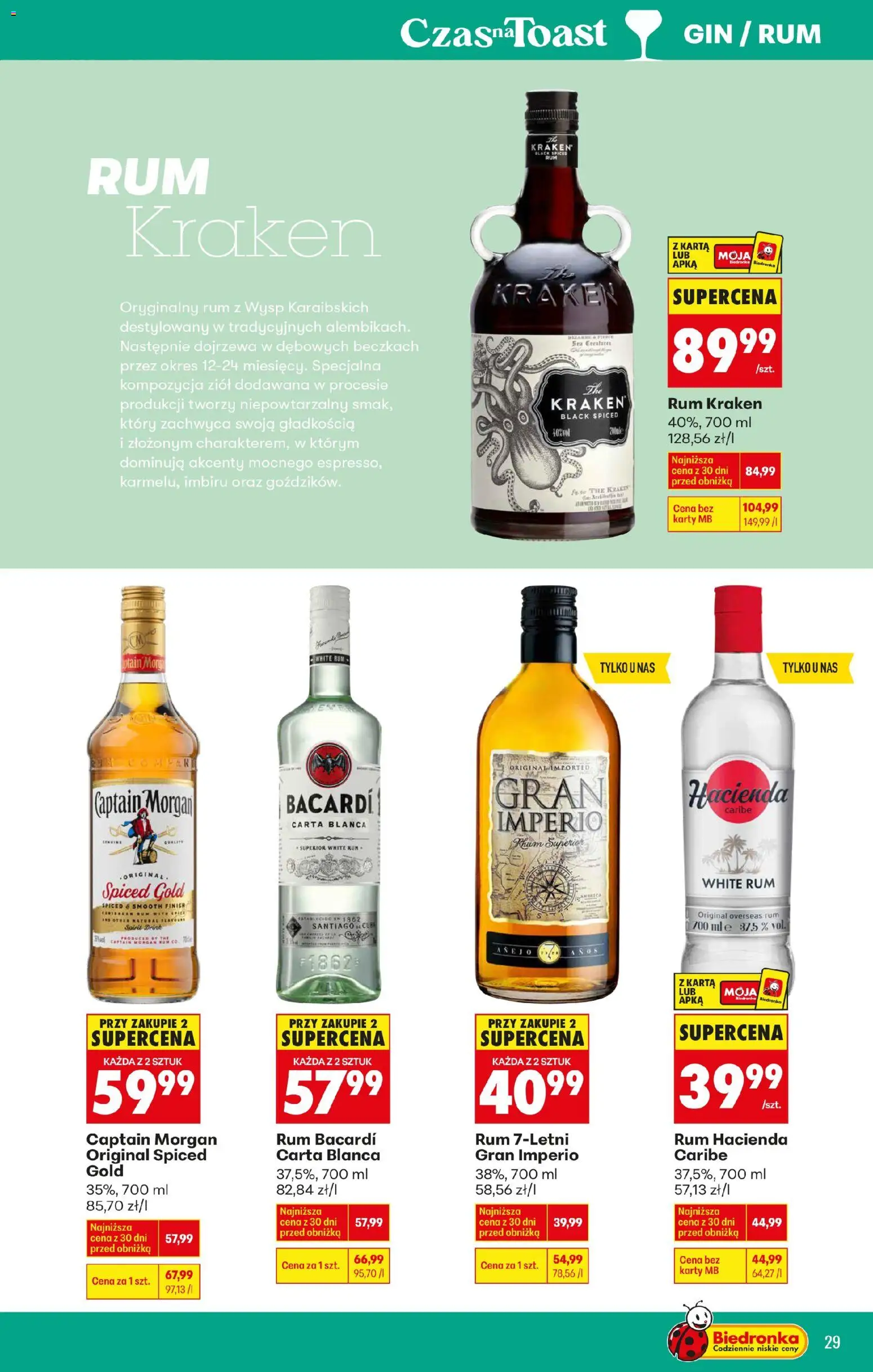 Biedronka gazetka - Czas na toast od 12.01.2026 | Strona: 31 | Produkty: Captain Morgan, Rum Kraken, Rum, Finish