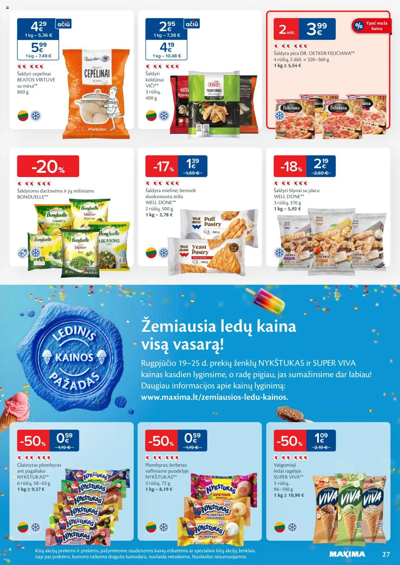 MAXIMA leidinys│galioja nuo 19.08.2025 | Puslapis: 27 | Prekių: Ledai, Plombyras, Pica, Valgomieji ledai
