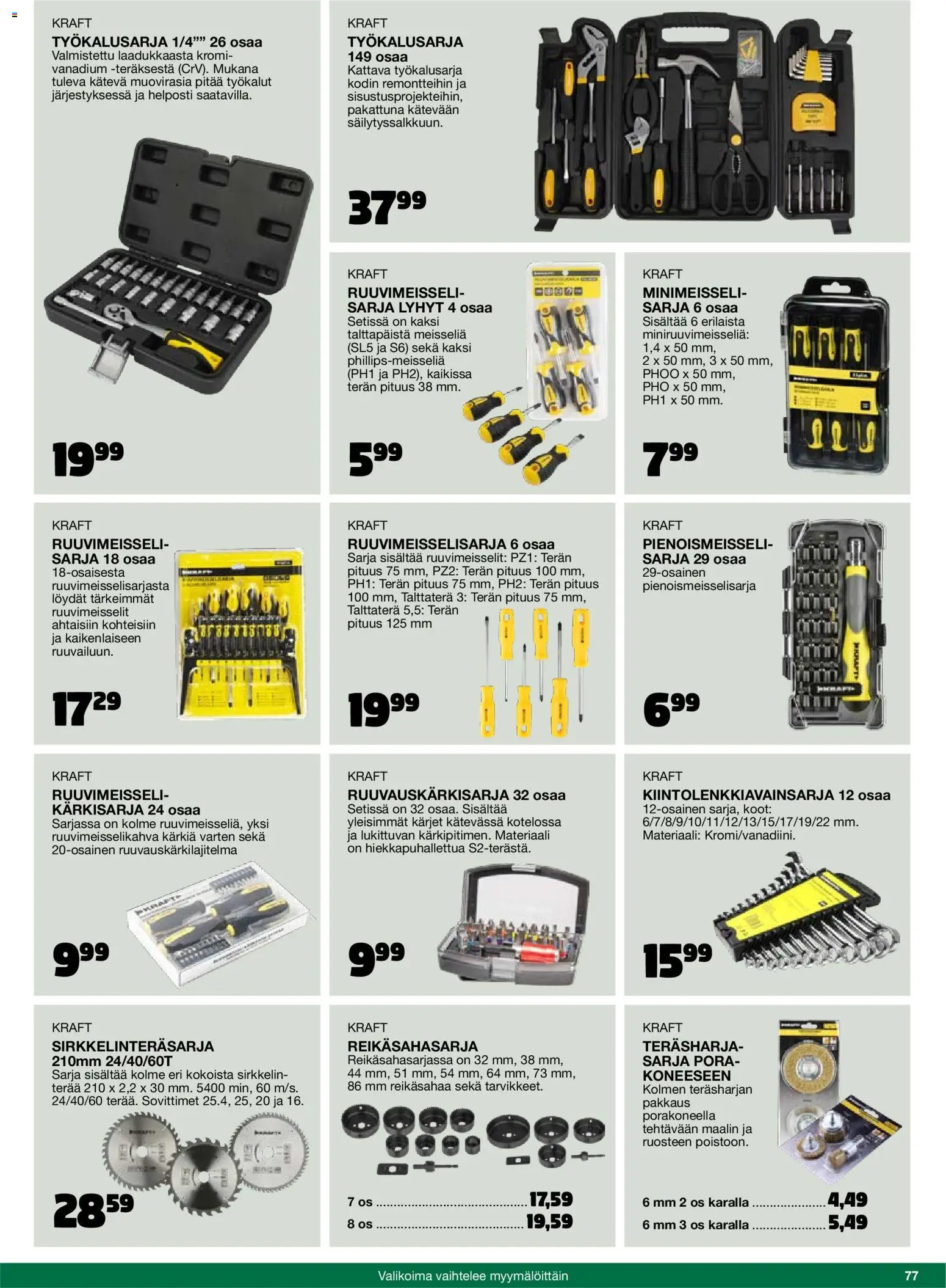 Tokmanni - 2025 Työkalukuvasto – voimassa 01.11.2025 alkaen | Sivu: 77 | Tuotteet: Ruuvimeisseli, Pora