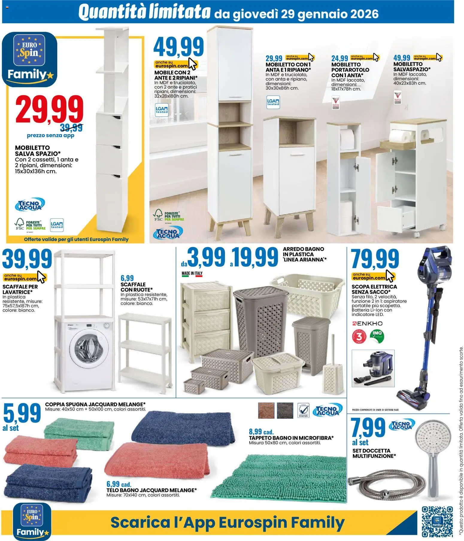 Volantino Eurospin del 29.01.2026 | Pagina: 14 | Prodotti: Mobile, Scopa, Batteria, Bagno
