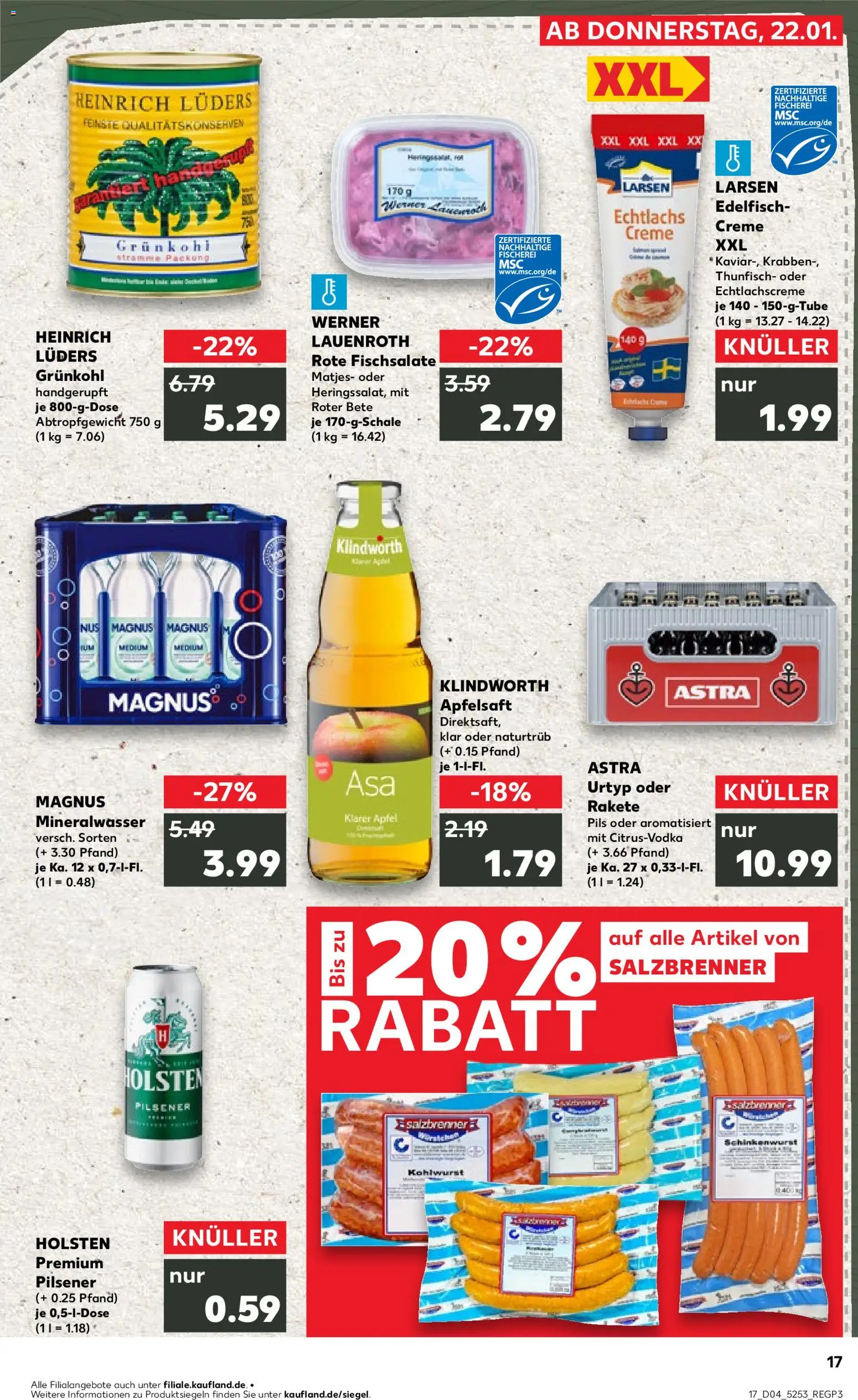 Kaufland prospekt Hamburg	 – gültig ab 22.01.2026 | Seite: 17 | Produkte: Thunfisch, Pils, Astra, Apfelsaft