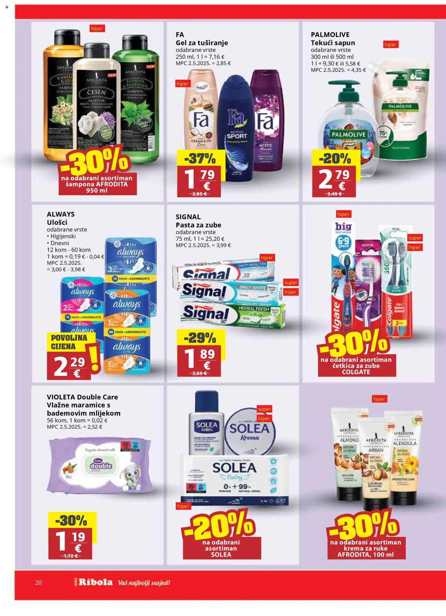 Ribola katalog | vrijedi od 18.03.2026 | Stranica: 20 | Proizvodi: Gel za tuširanje, Pasta za zube, Krema, Violeta