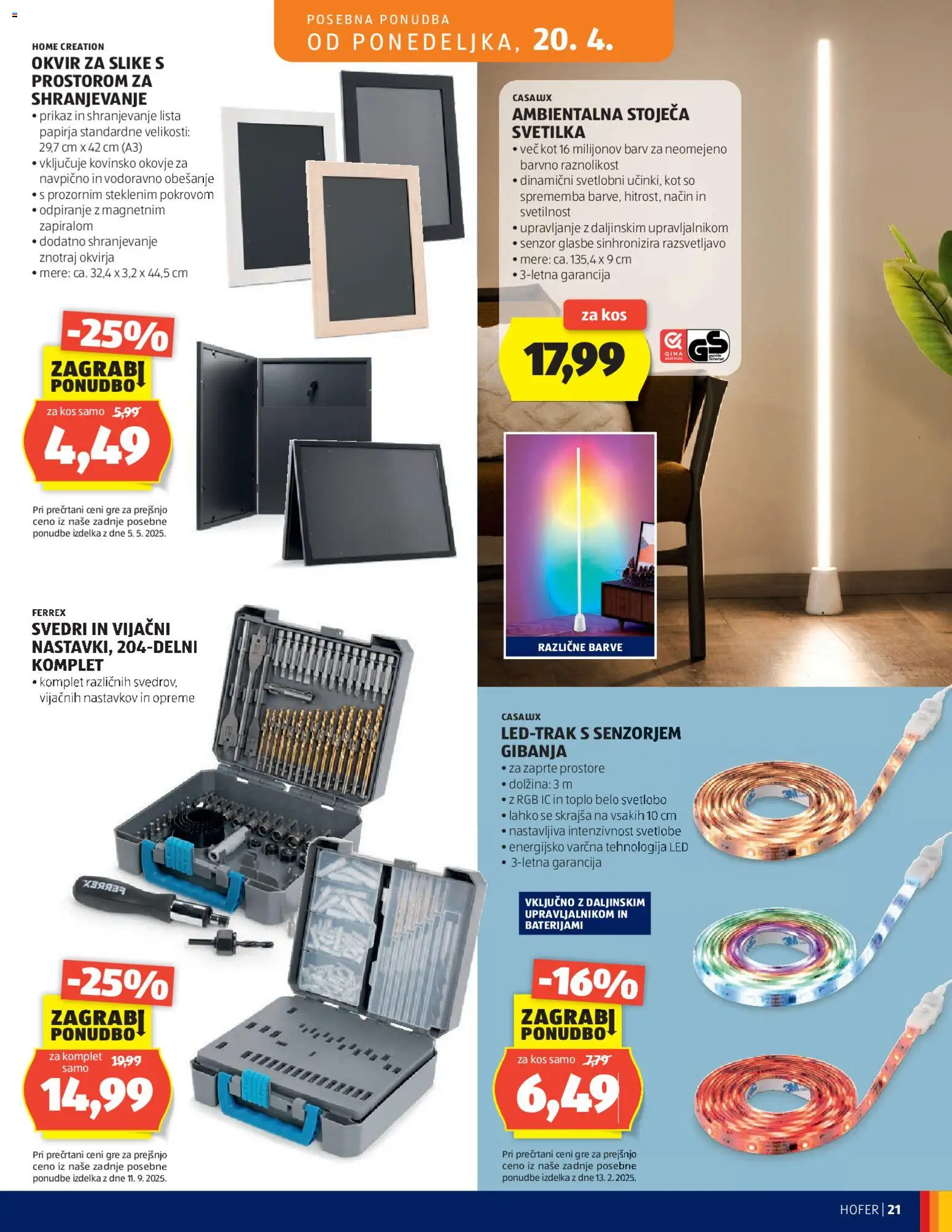 Novi Hofer katalog ponudbe – veljaven od 15.04.2026 | Stran: 21 | Izdelki: Okvir, Okvir za slike, Svetilka, Svedri