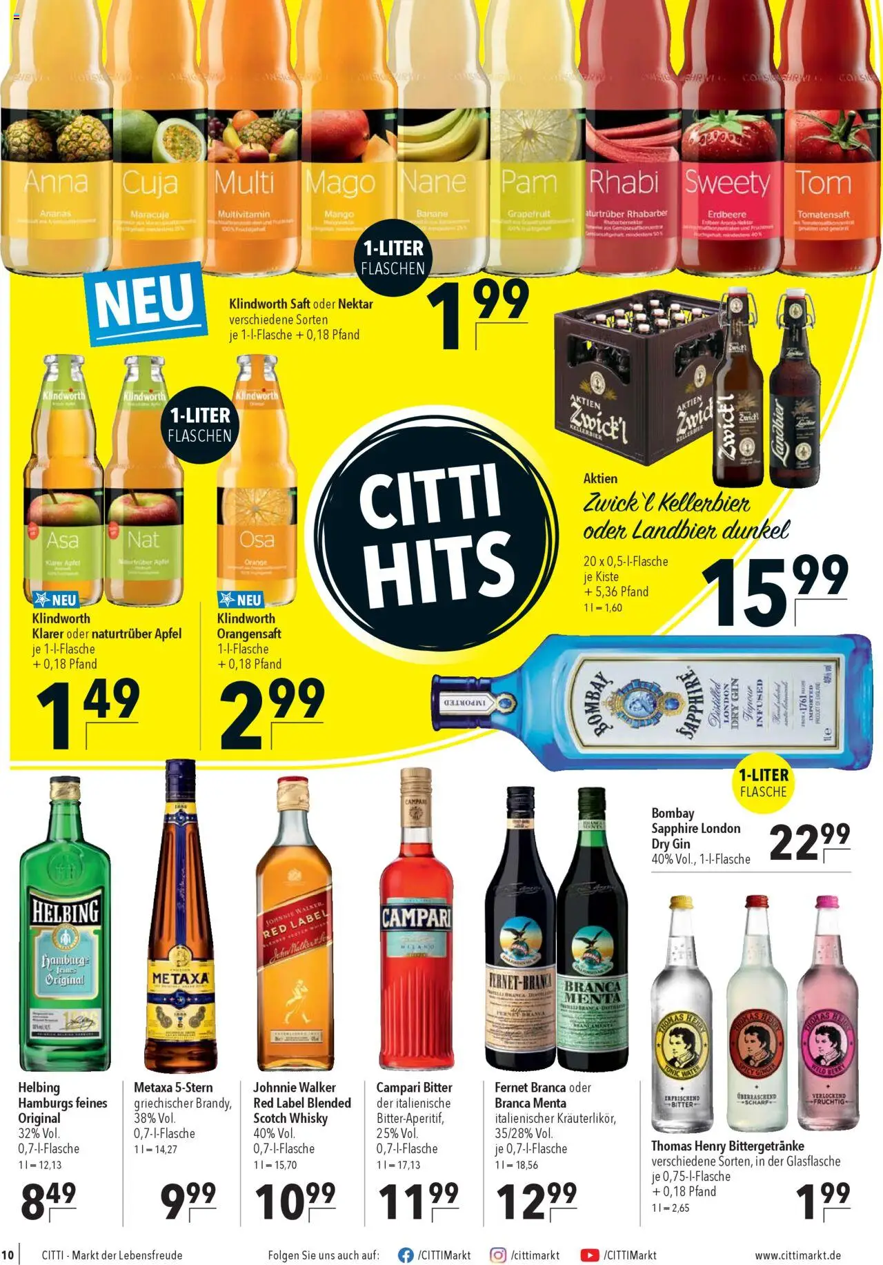 CITTI Markt Prospekt 	 – gültig ab 08.10.2025 | Seite: 10 | Produkte: Whisky, Metaxa, Saft, Gin