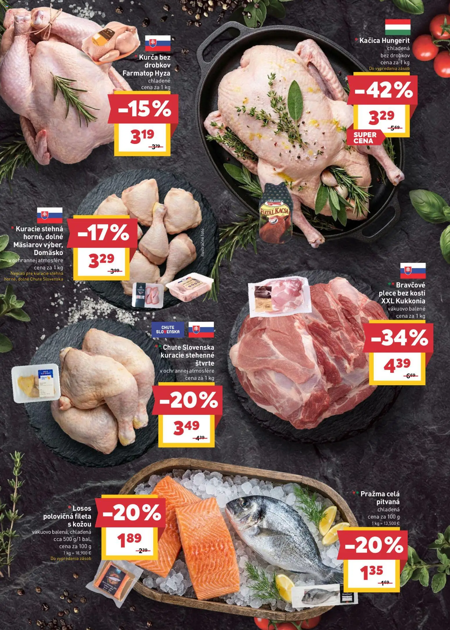 Nové Billa akcie – leták je platný od 29.04.2026 | Strana: 7 | Produkty: Bravčové plece, Kuracie stehná, Losos, Kurča