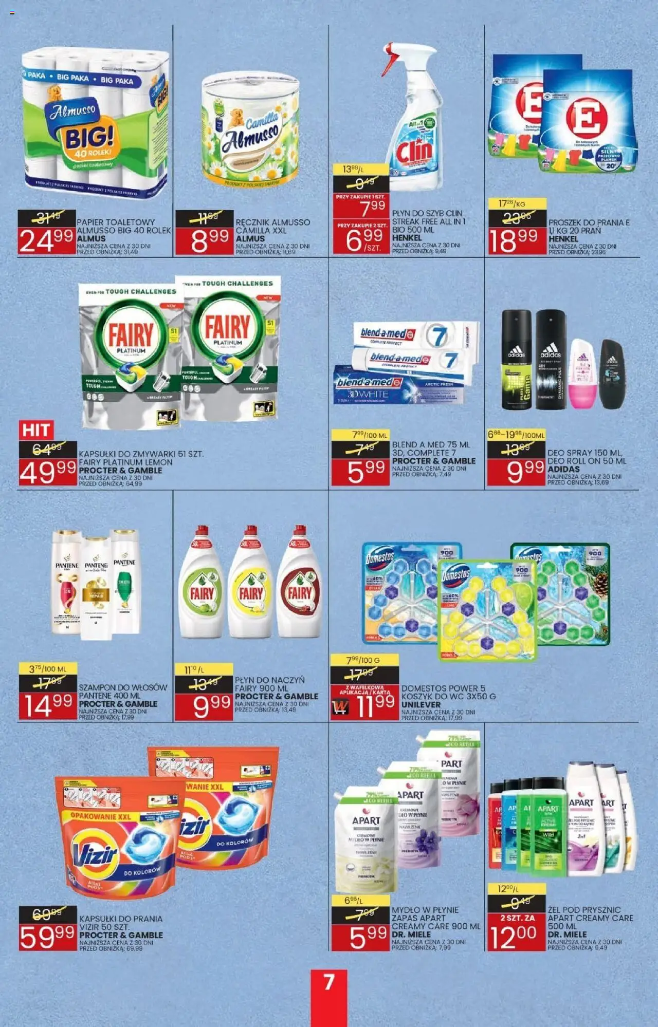 Wafelek Gazetka od 04.08.2025 | Strona: 7 | Produkty: Płyn do szyb Clin, Fairy platinum, Prysznic, Proszek do prania