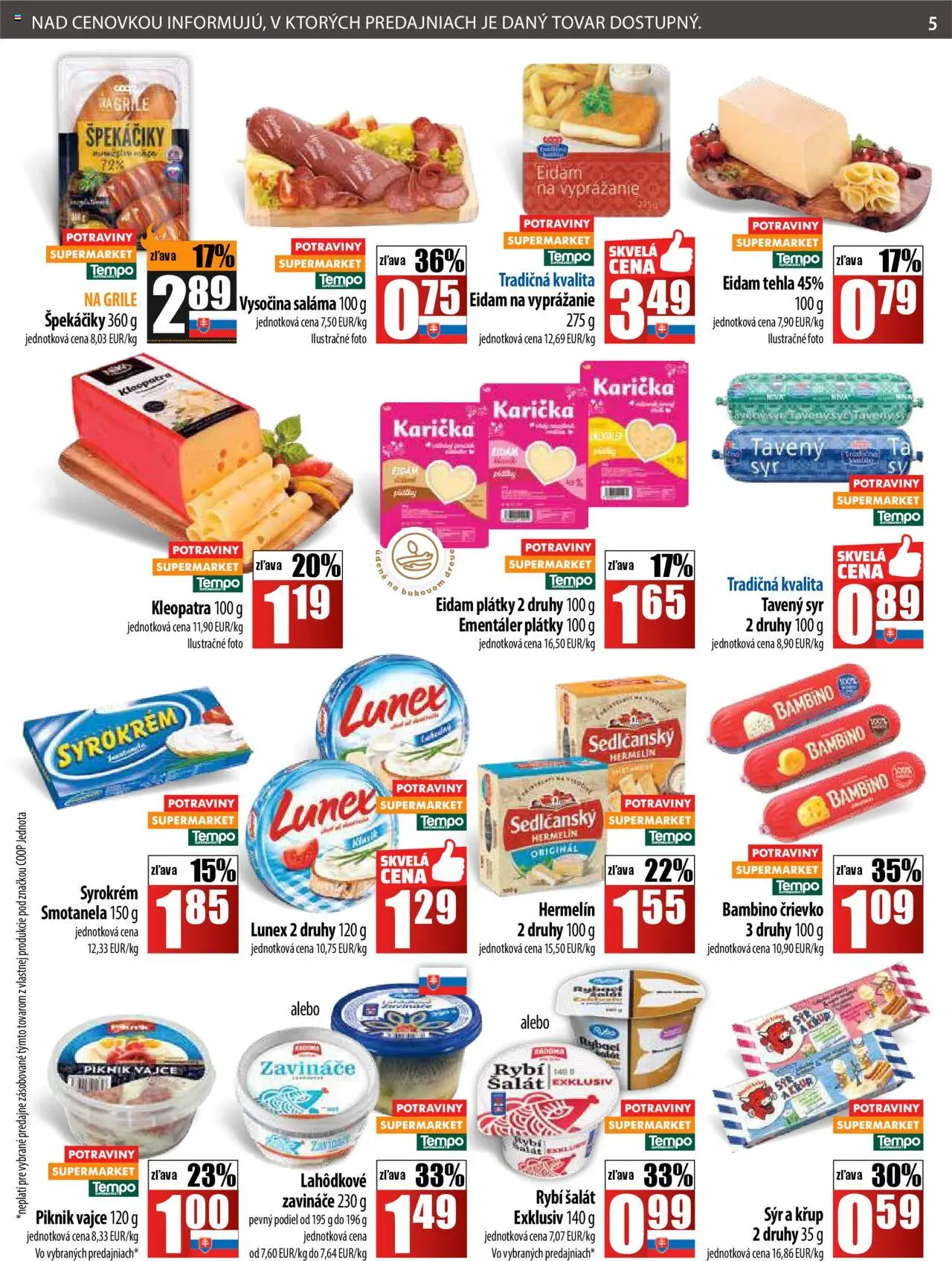 Nové COOP Jednota akcie – leták je platný od 25.09.2025 | Strana: 5 | Produkty: Syr, Saláma, Ryba, Šalát