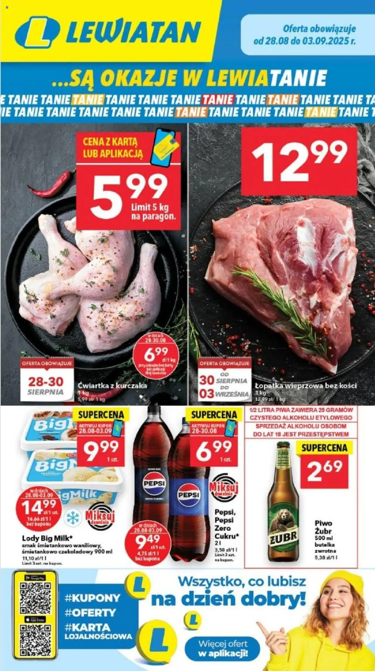 Lewiatan gazetka - Gdańsk od 28.08.2025 | Strona: 1 | Produkty: Karta, Pepsi, Łopatka wieprzowa, Ćwiartka z kurczaka