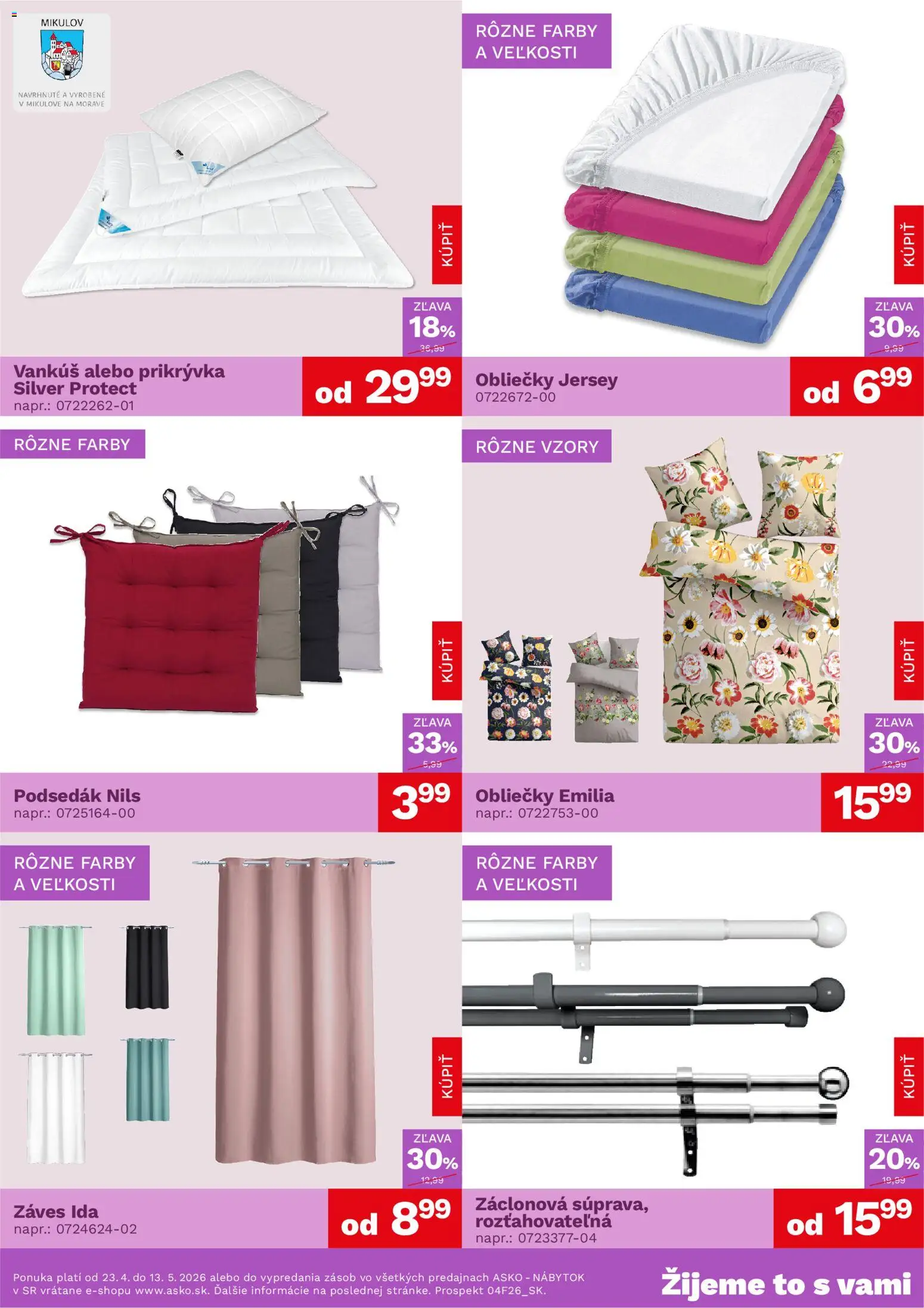 Nové ASKO nábytok akcie – leták je platný od 23.04.2026 | Strana: 3 | Produkty: Nábytok, Obliečky, Vankúš