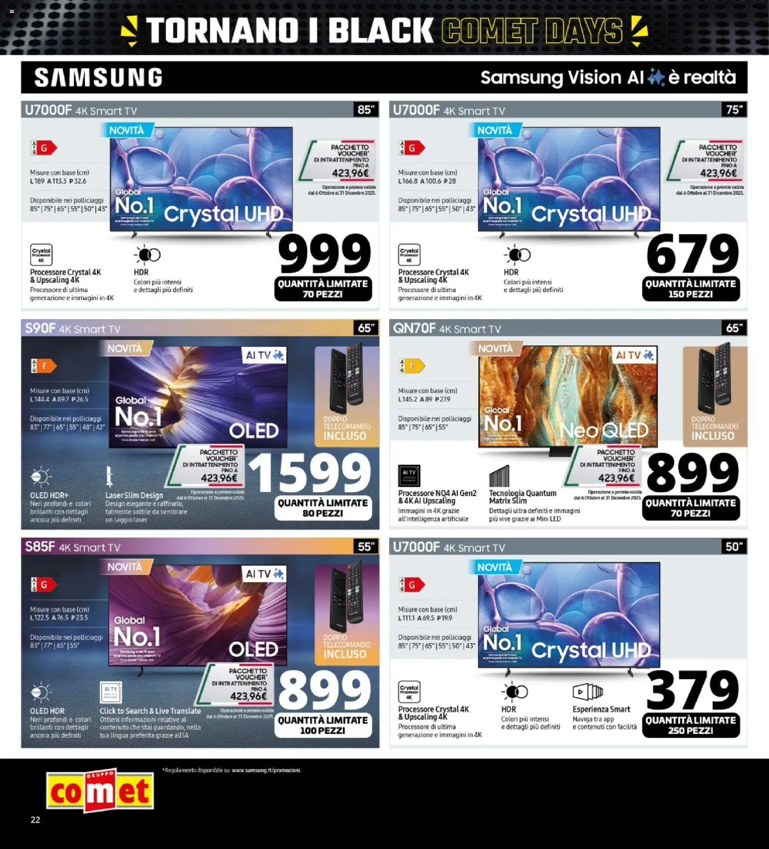 Volantino Comet del 31.10.2025 | Pagina: 22 | Prodotti: Telecomando, smart TV, TV, Samsung