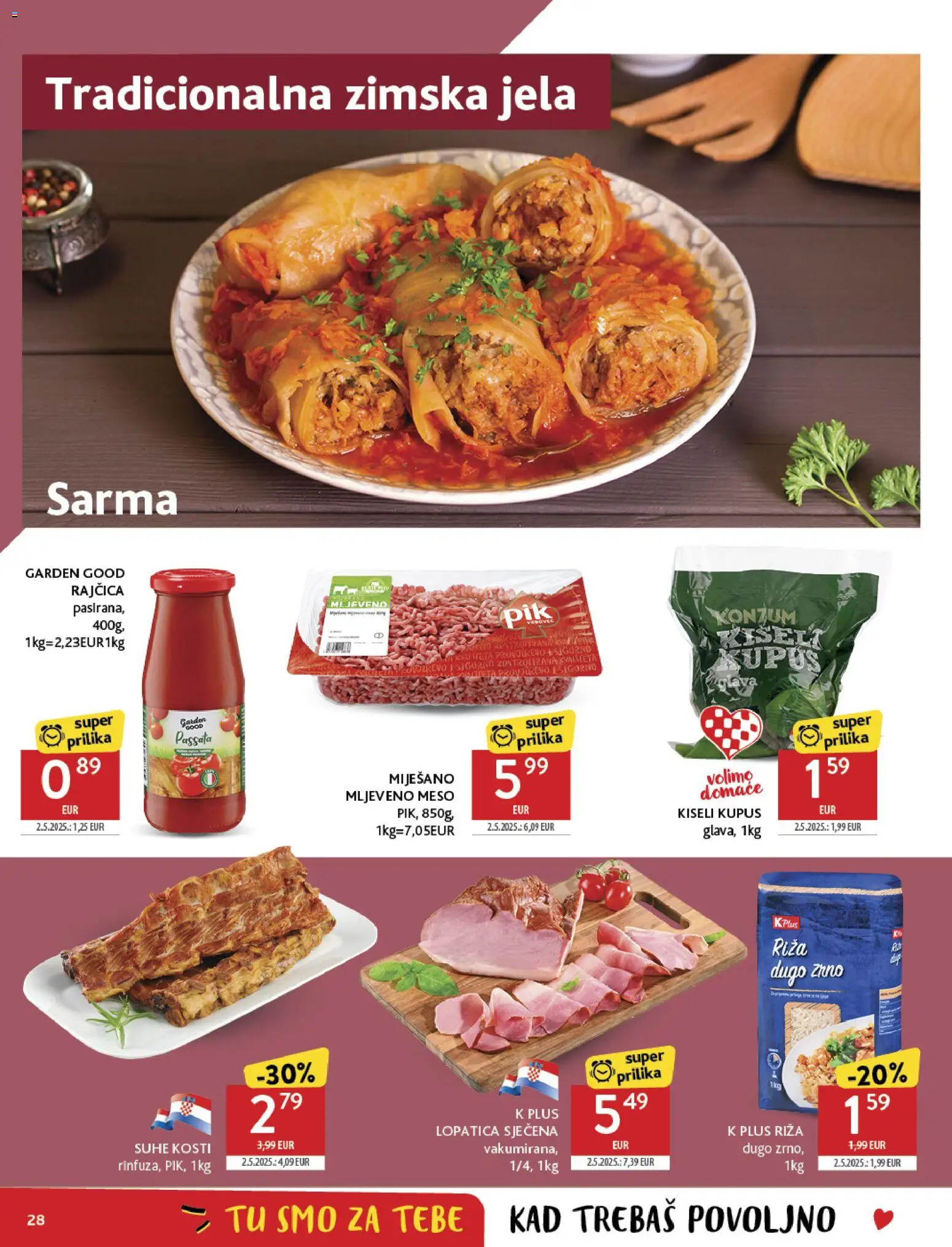 Konzum katalog | vrijedi od 19.11.2025 | Stranica: 28 | Proizvodi: Meso, Riža, Mljeveno meso, Kupus