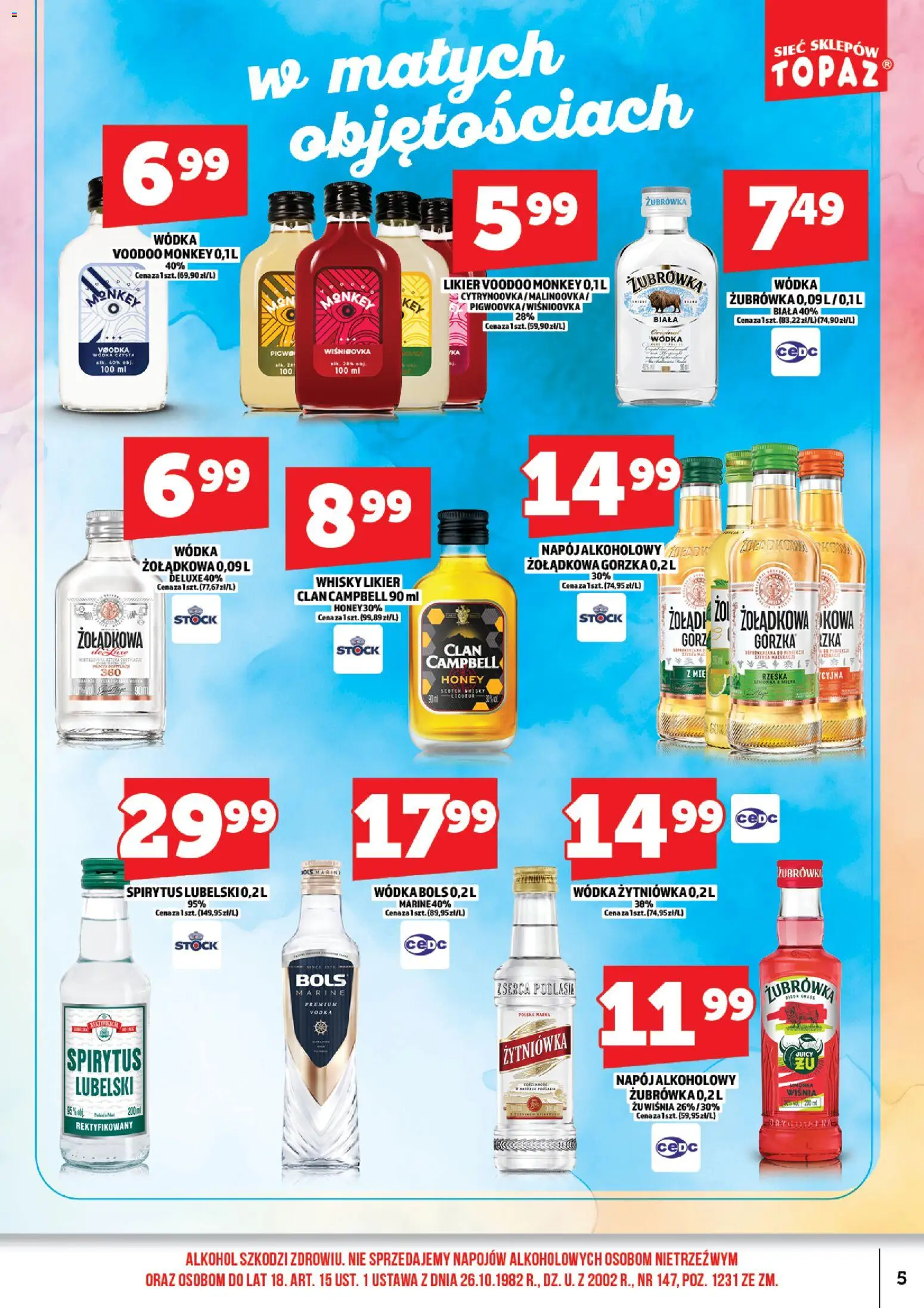 Topaz Gazetka alkoholowa od 01.03.2026 | Strona: 7 | Produkty: Żubrówka, Vodka, Alkohol, Wódka