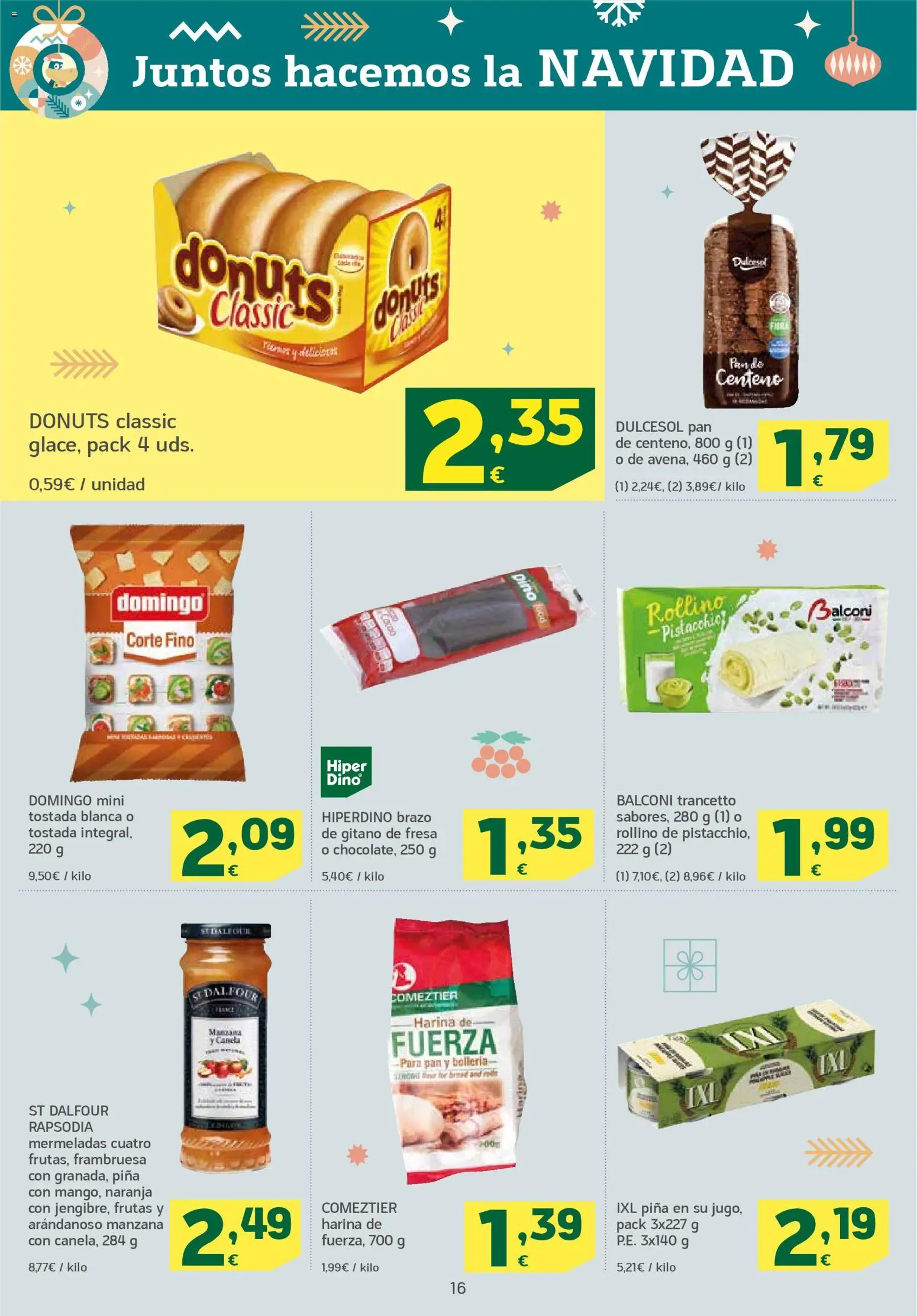 HiperDino folleto │ válido desde el 25.11.2025 | Página: 16 | Productos: Pan, Piña, Manzana, Donuts