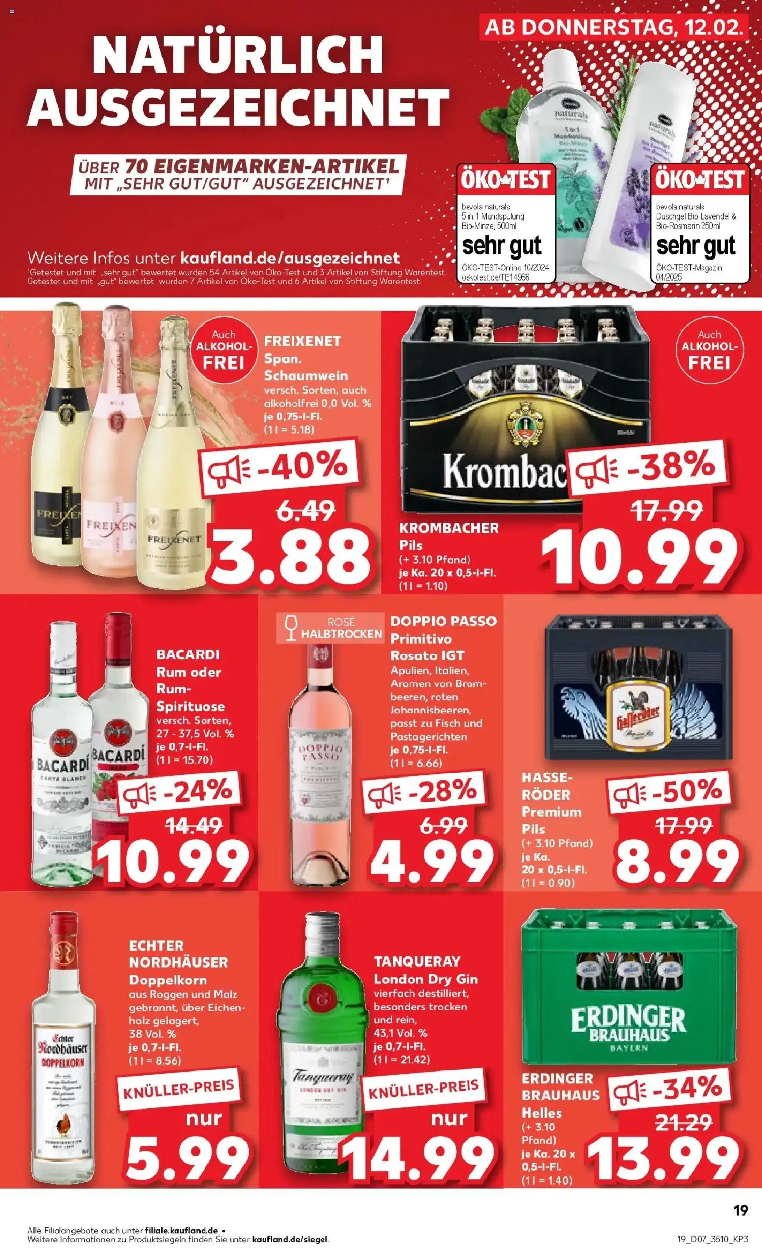Kaufland prospekt Reichenbach Im Vogtland	 – gültig ab 16.02.2026 | Seite: 19 | Produkte: Bacardi, Erdinger, Pils, Krombacher