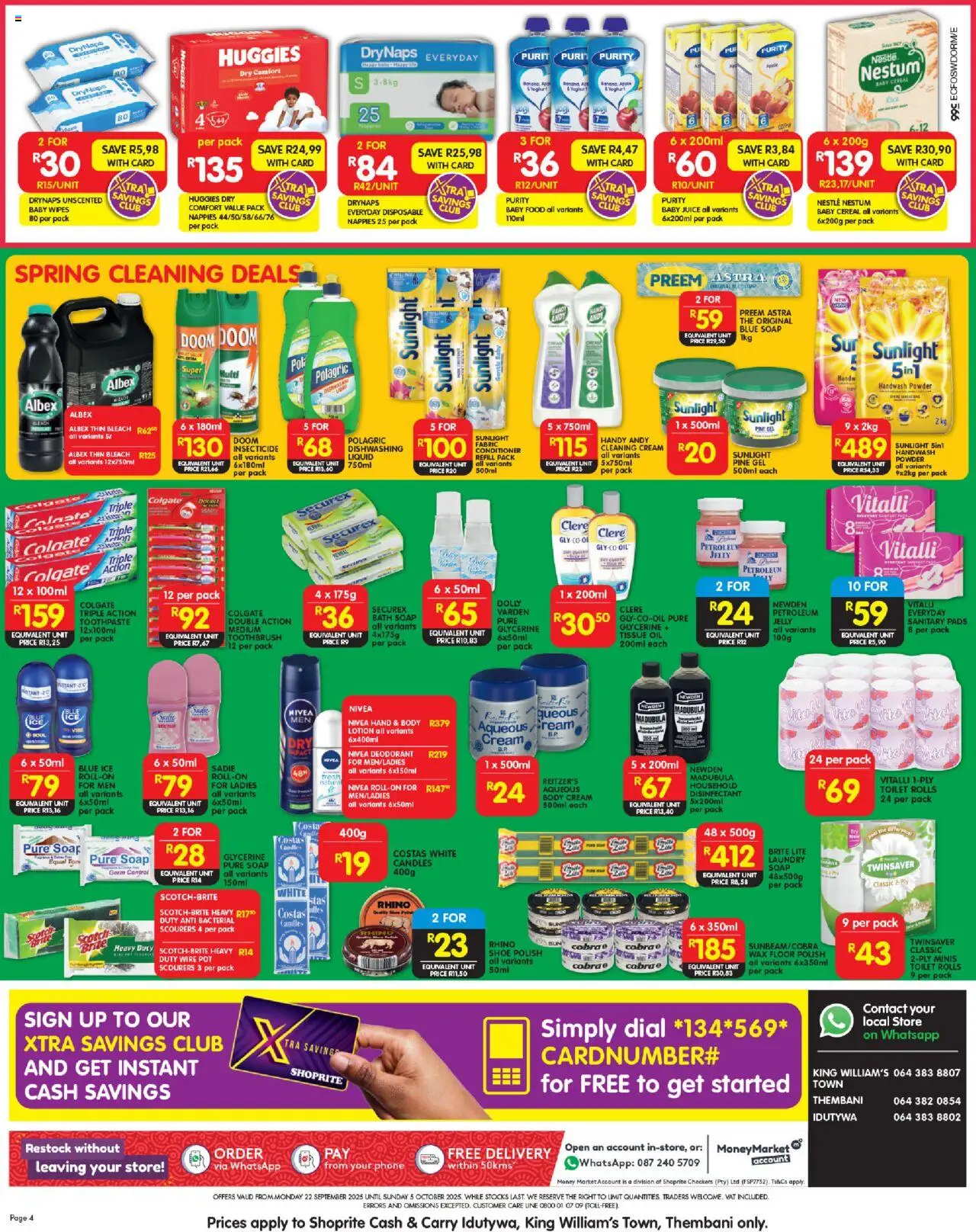 New Shoprite catalogue – valid from 22.09.2025 | Page: 4 | Products: Toilet, Pads, Toothpaste, Toothbrush