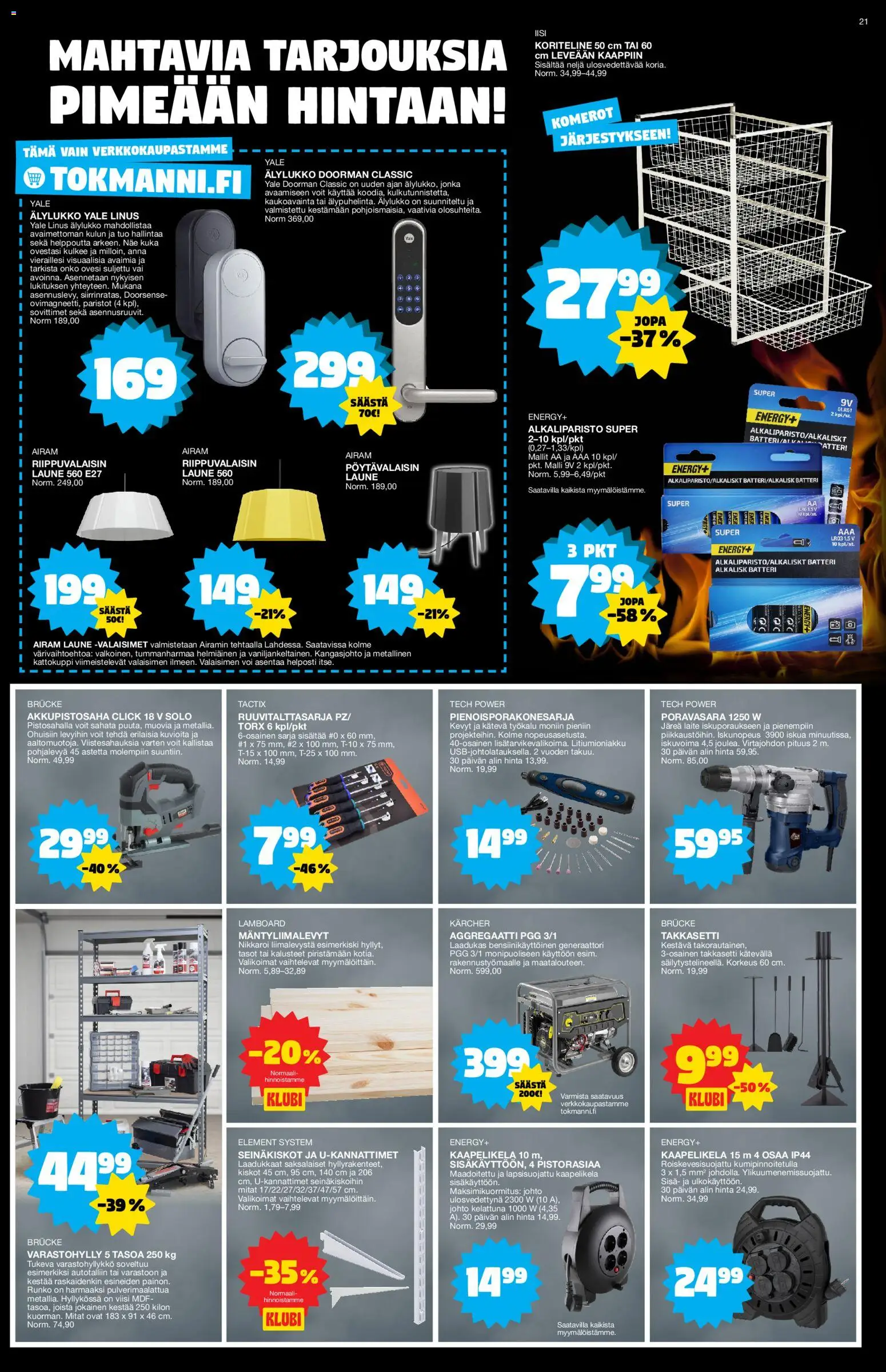 Tokmanni - Black Friday – voimassa 24.11.2025 alkaen | Sivu: 21 | Tuotteet: Varastohylly, Paristot, Voi, Pöytävalaisin