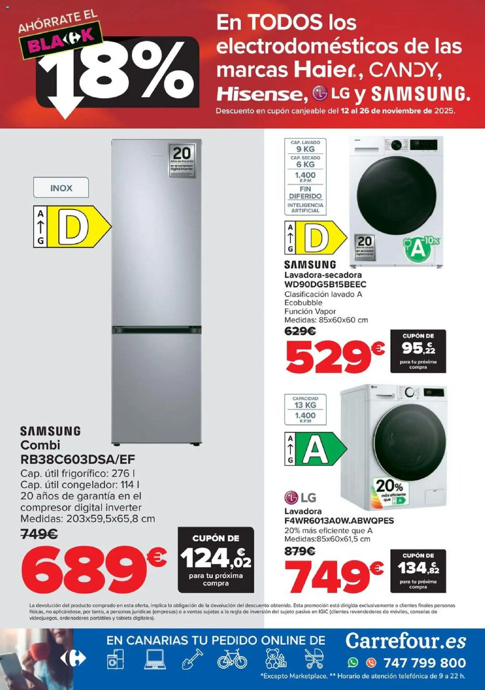 Carrefour Black Friday │ válido desde el 06.11.2025 | Página: 12 | Productos: Congelador, Lavadora, Combi