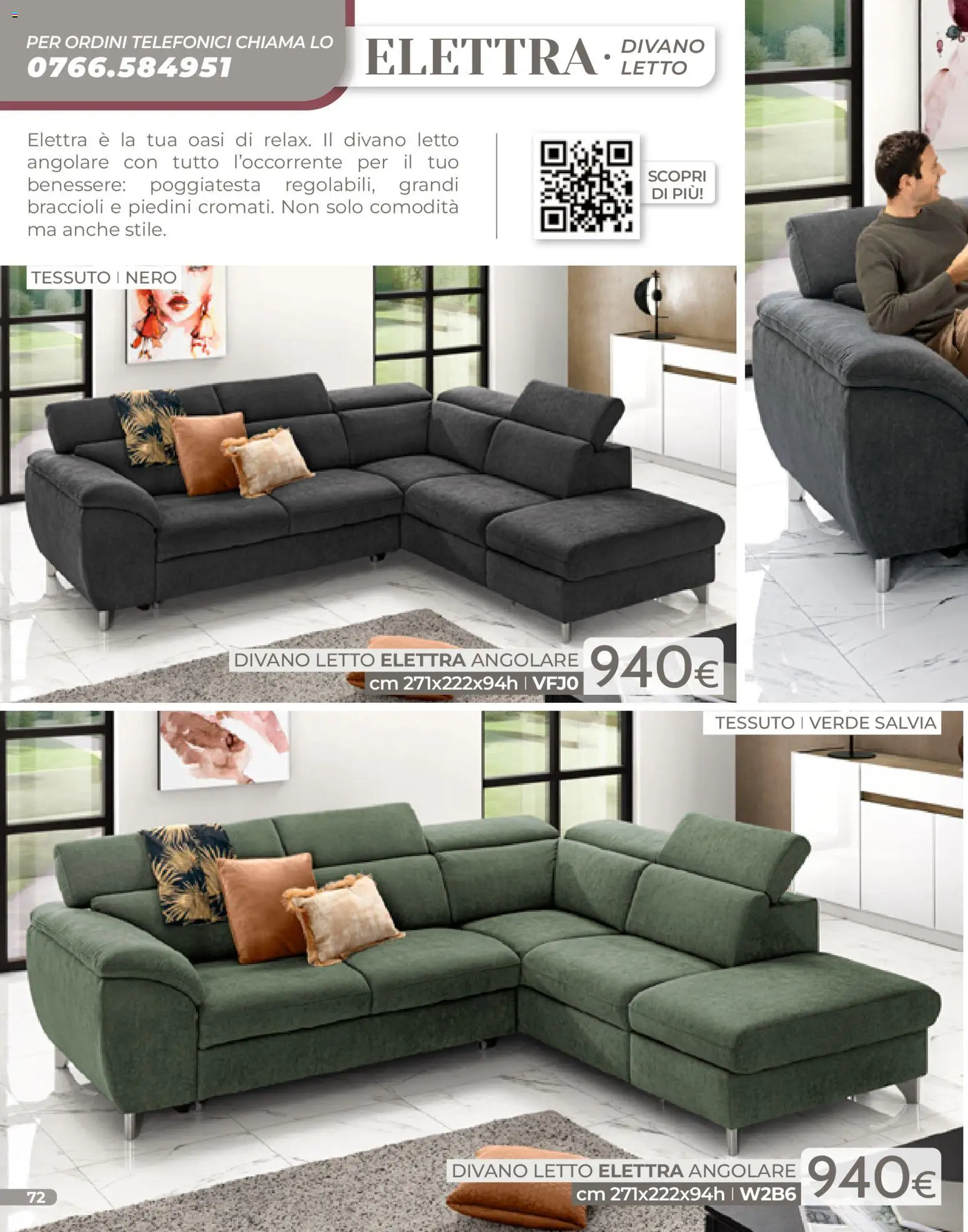 Volantino Mondo Convenienza del 04.01.2026 | Pagina: 72 | Prodotti: Divano letto, Braccioli, Letto, Divano