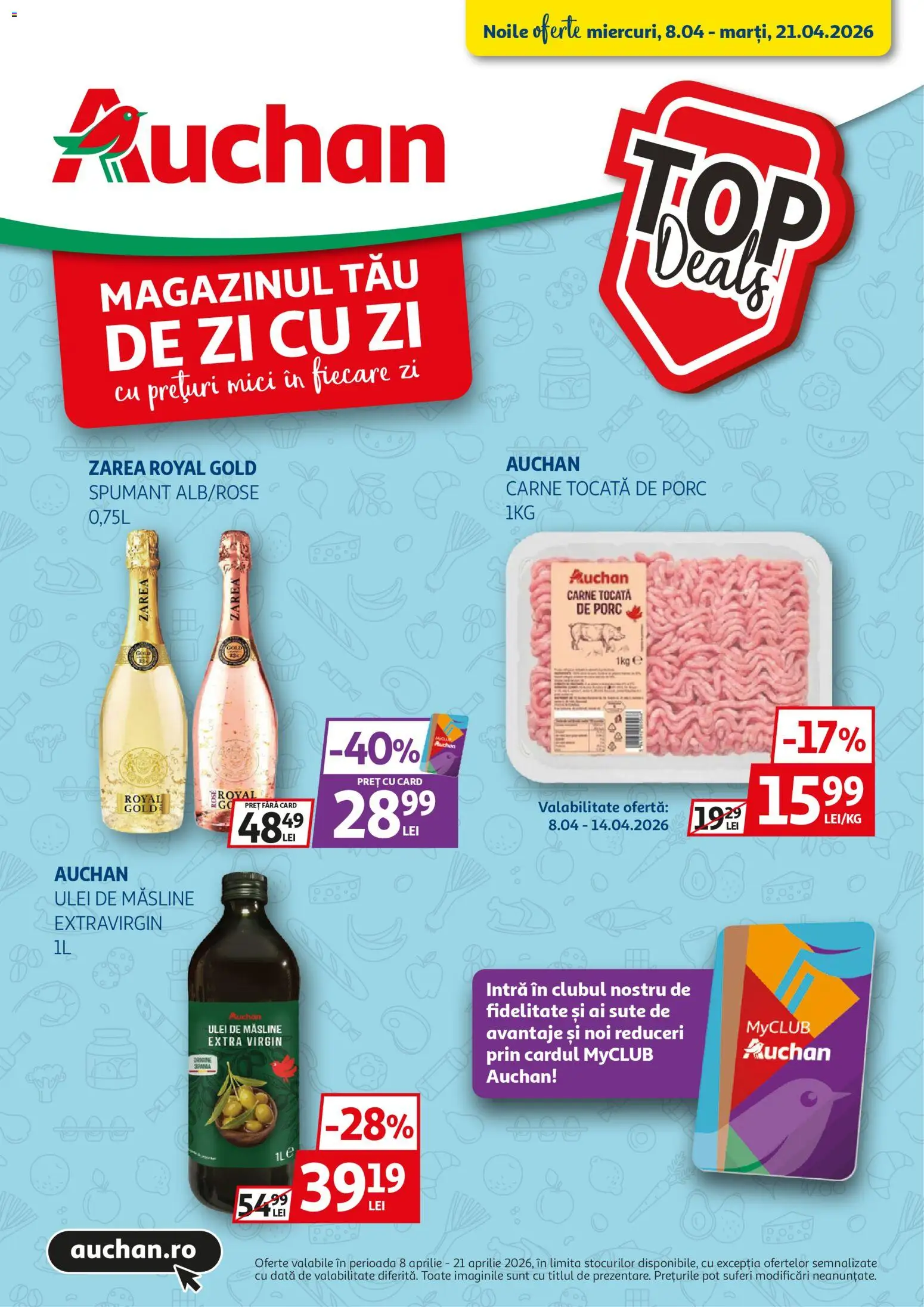 Noul catalog Auchan – valabil de la 08.04.2026 | Pagină: 1 | Produse: Mici, Măsline, Ulei, Carne tocată