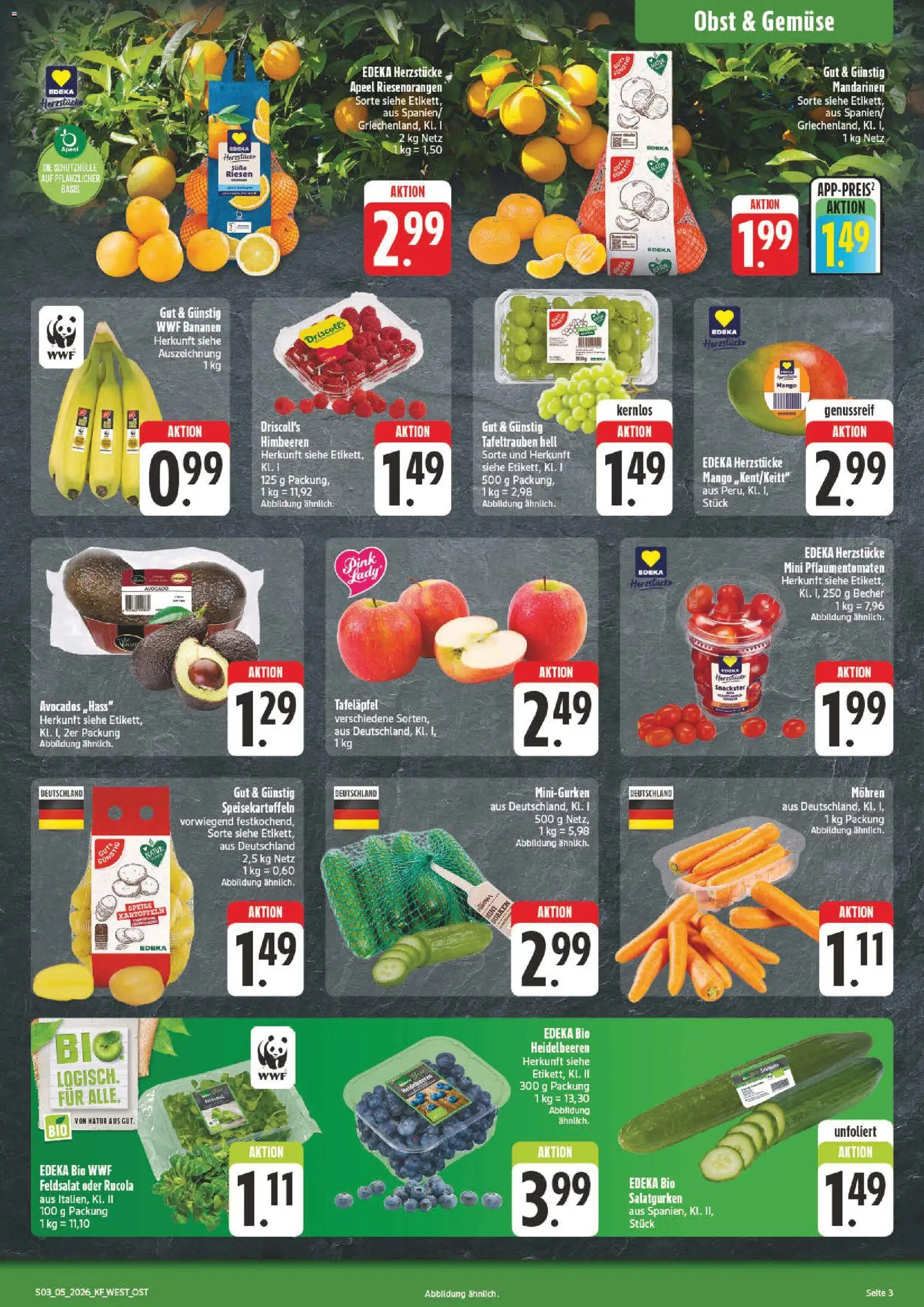 nah & gut Prospekt 	 – gültig ab 26.01.2026 | Seite: 3 | Produkte: Bananen, Heidelbeeren, Kartoffeln, Mango