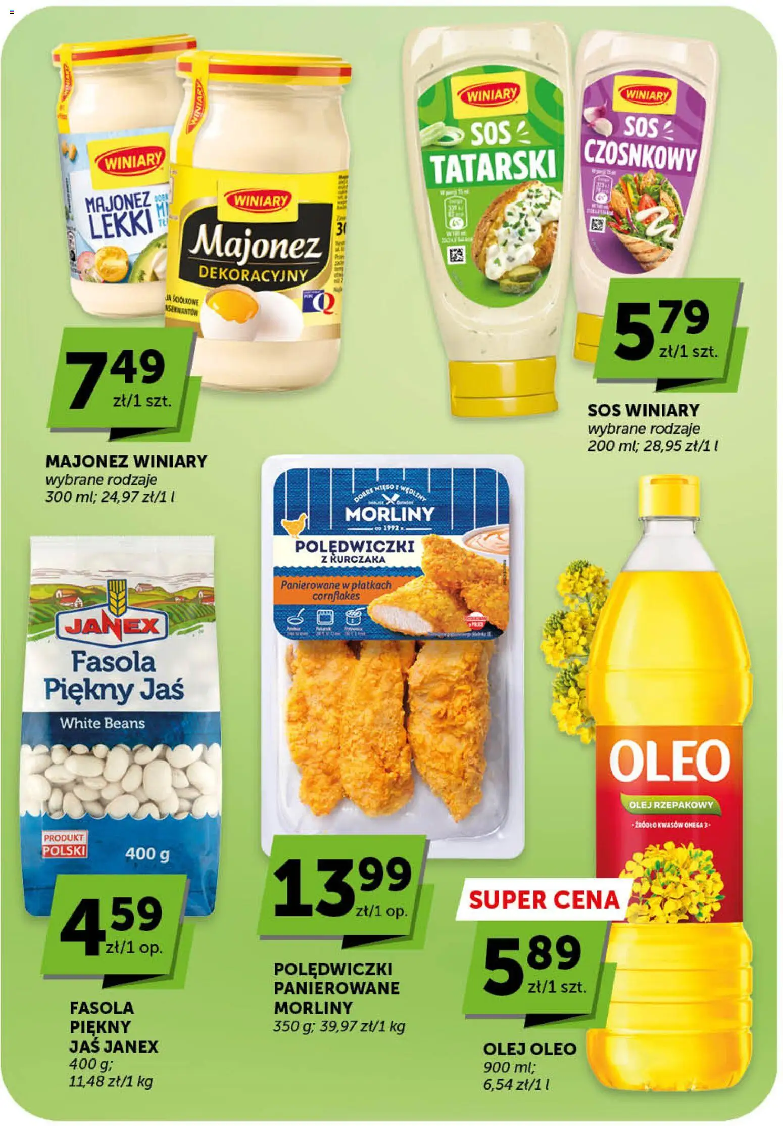 Groszek gazetka od 09.04.2026 | Strona: 25 | Produkty: Olej rzepakowy, Mięso, Majonez winiary, Sos