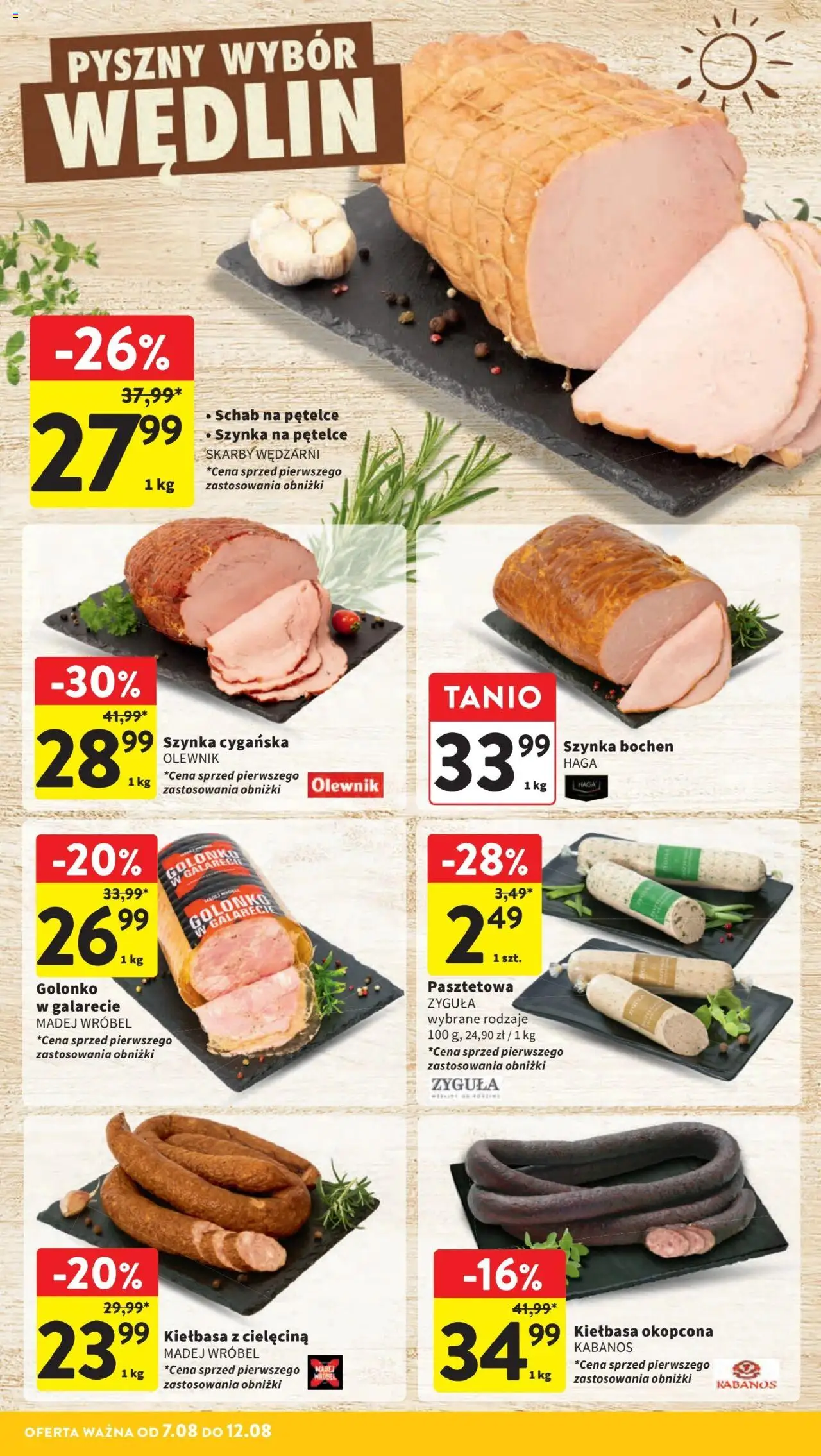 Intermarche Gazetka od 07.08.2025 | Strona: 14 | Produkty: Kiełbasa, Schab, Szynka