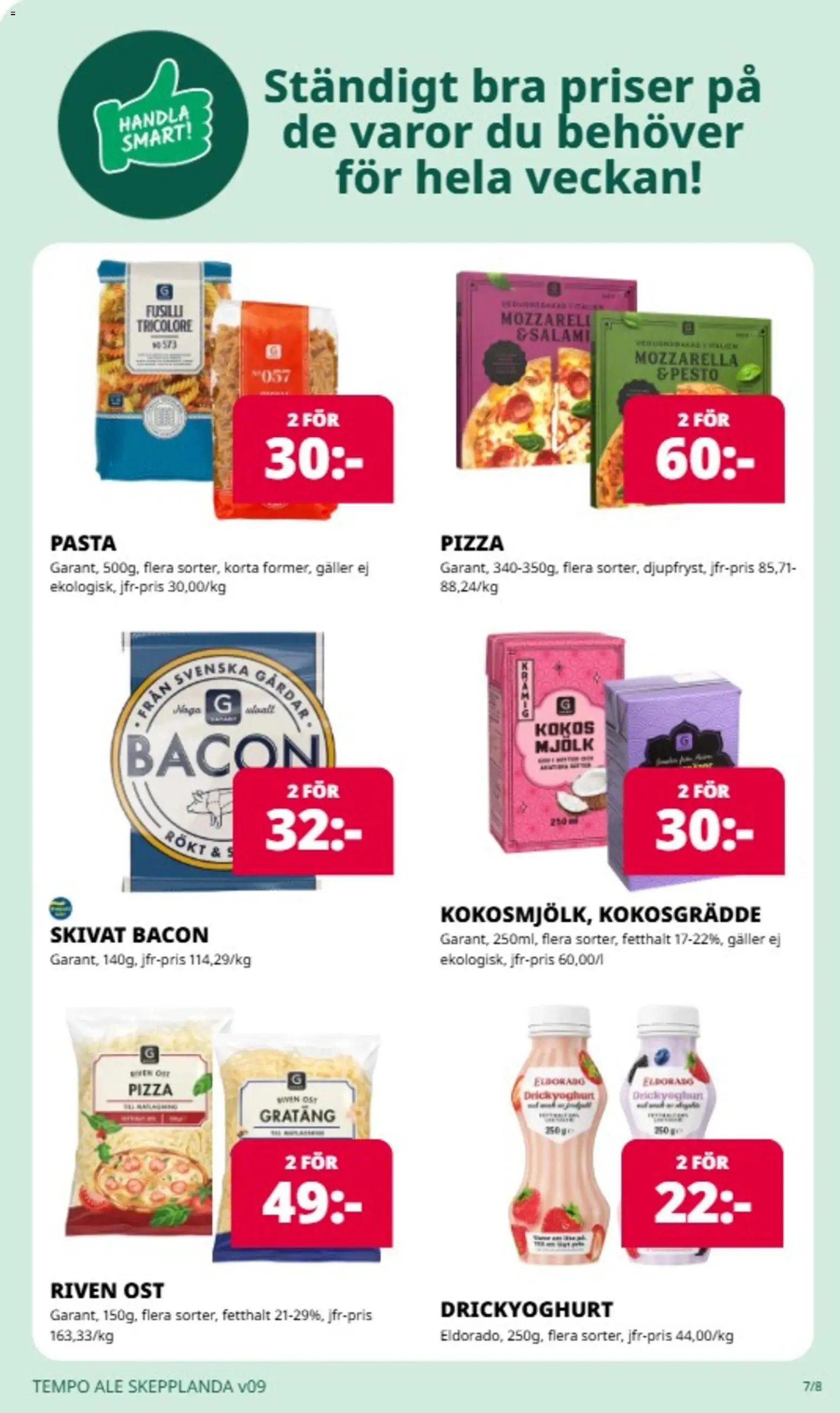 Tempo reklamblad aktuell från 23.02.2026 | Sida: 7 | Produkter: Bacon, Galler, Riven ost, Pesto