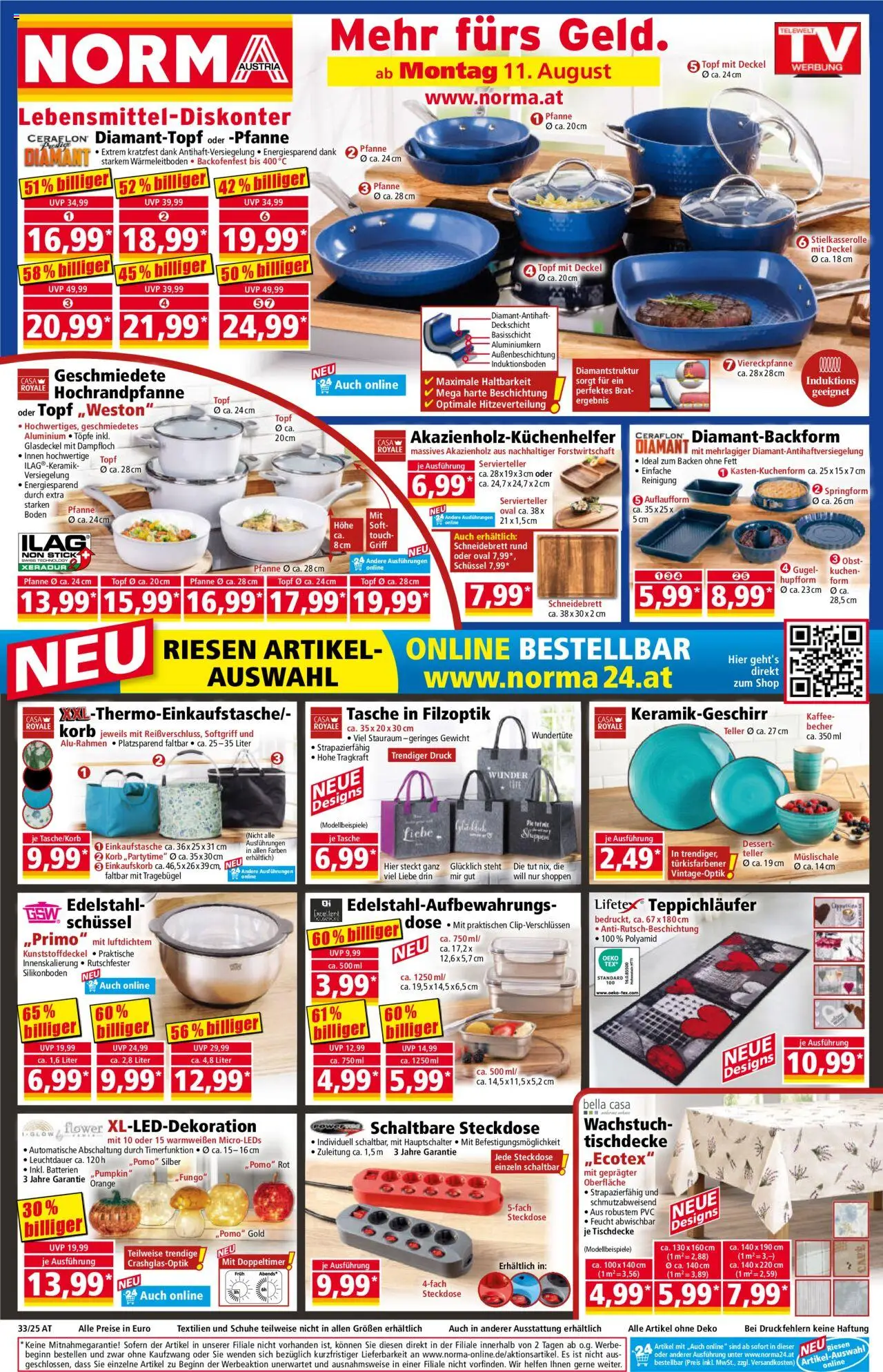 Norma Flugblatt gültig ab 11.08.2025 | Seite: 1 | Produkte: Obst, Tasche, Steckdose, Korb
