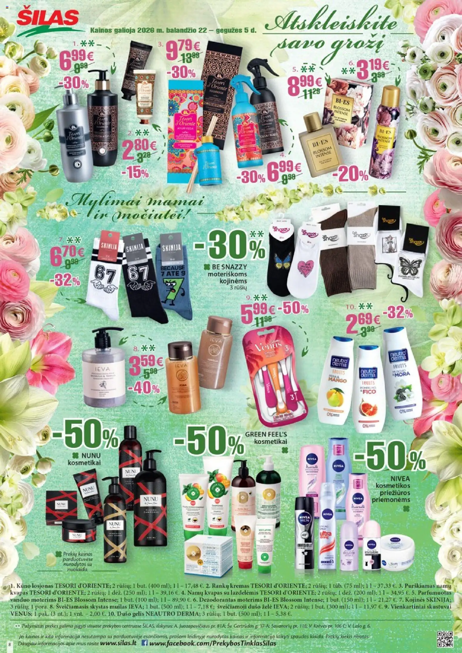 Šilas akcijos nuo 22.04.2026 | Puslapis: 8 | Prekių: Kvapas, Skystas muilas, Kremas, Kojinės