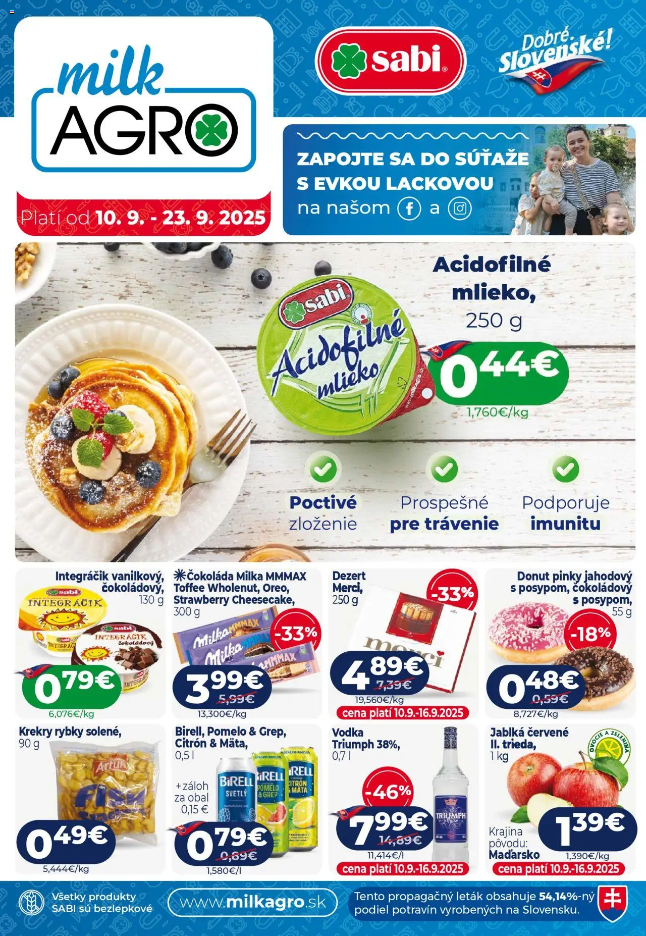 Nové Milk Agro akcie – leták je platný od 10.09.2025 | Strana: 1 | Produkty: Čokoláda, Milka, Pomelo, Grep