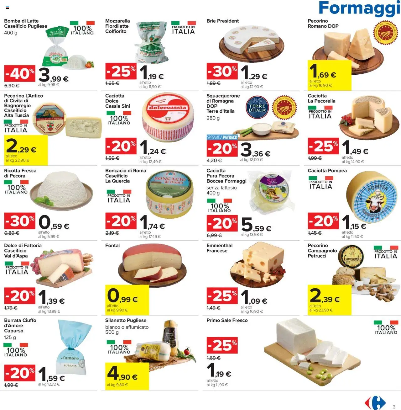 Volantino Carrefour del 21.08.2025 | Pagina: 3 | Prodotti: Sale, Mozzarella, Latte, Ricotta