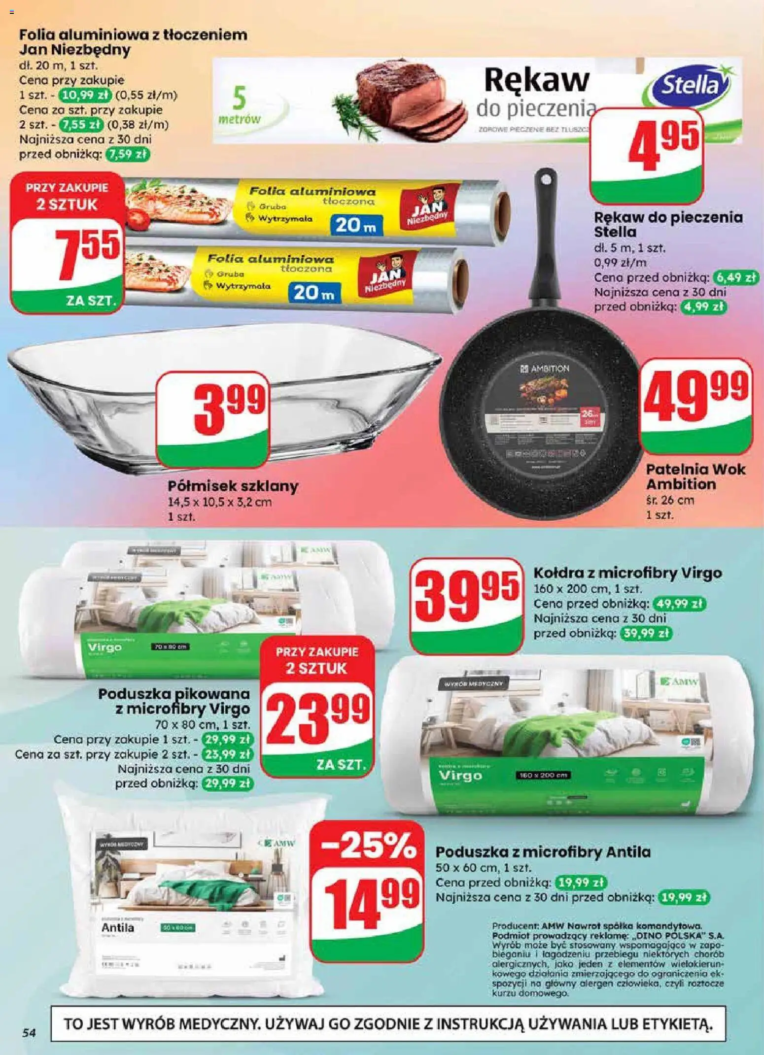 Dino Gazetka od 18.02.2026 | Strona: 54 | Produkty: Poduszka, Patelnia wok, Patelnia, Kołdra