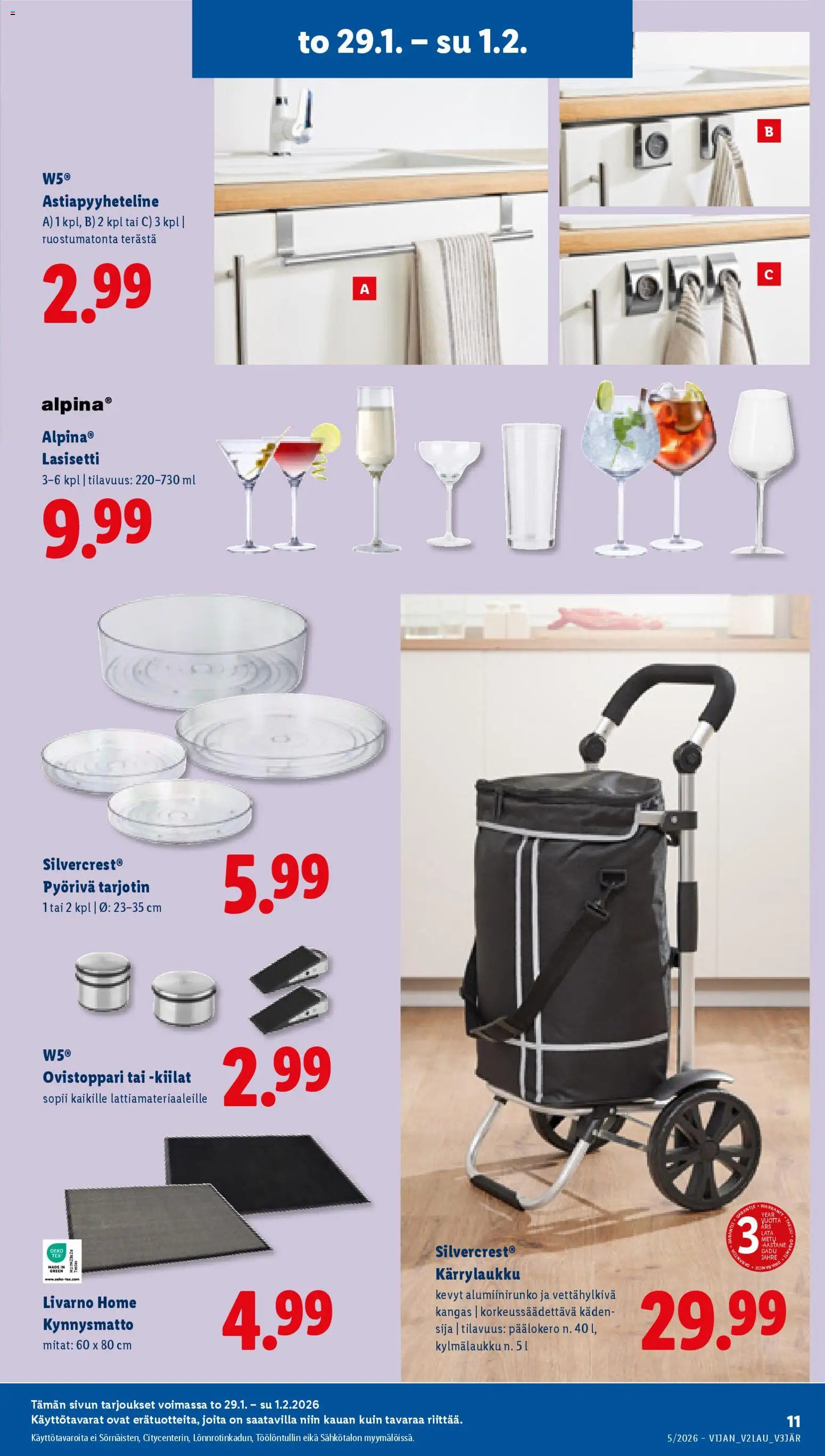 Lidl tarjoukset – voimassa 29.01.2026 alkaen | Sivu: 13 | Tuotteet: Kangas, Kynnysmatto, Tarjotin, Kylmälaukku